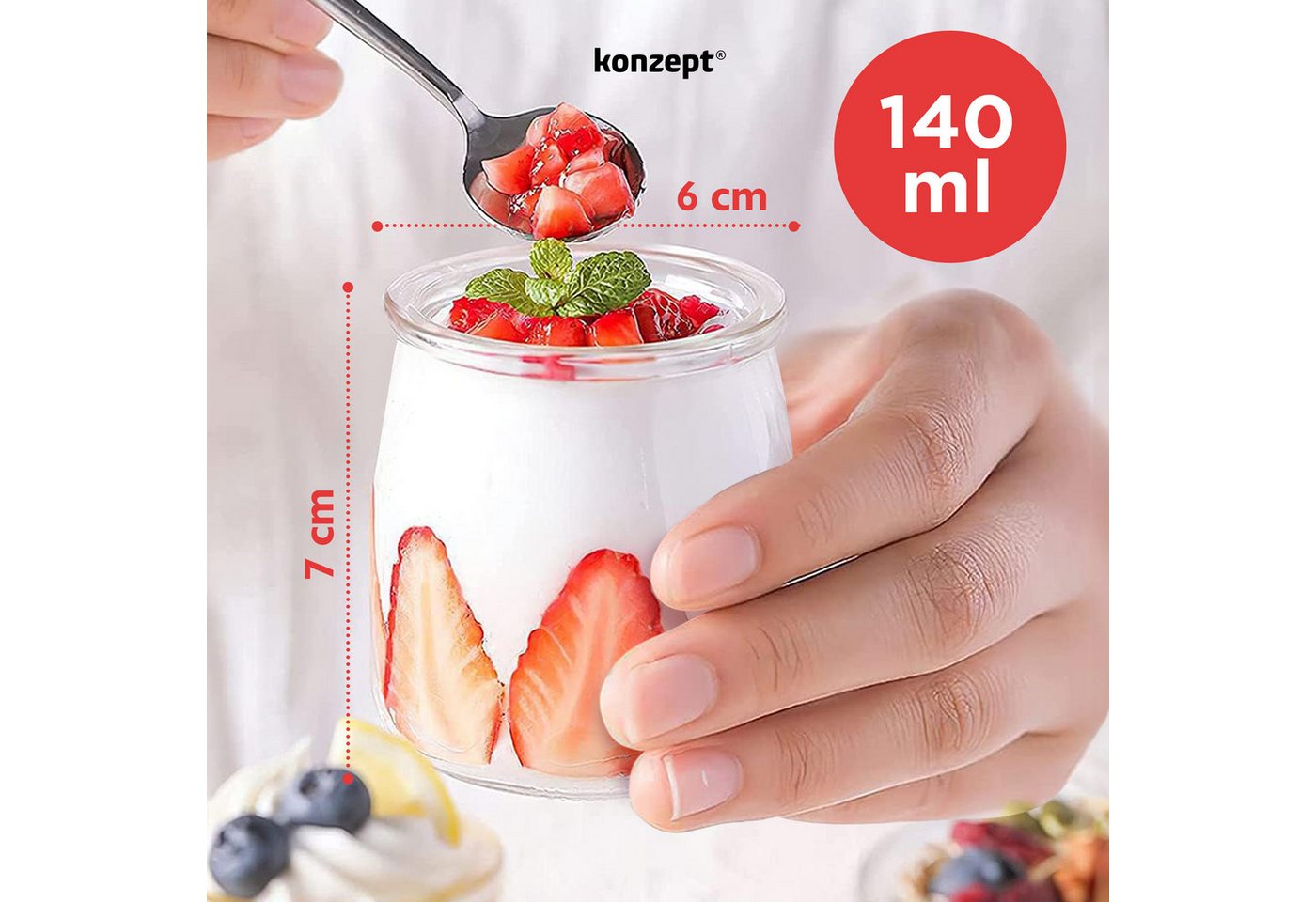 KONZEPT Dessertschale Dessertgläser 140ml, Joghurtgläser ohne Deckel, (12-tlg), ideal für Panna Cotta, Tiramisu, Pudding, Joghurt – Bild 3 von 5