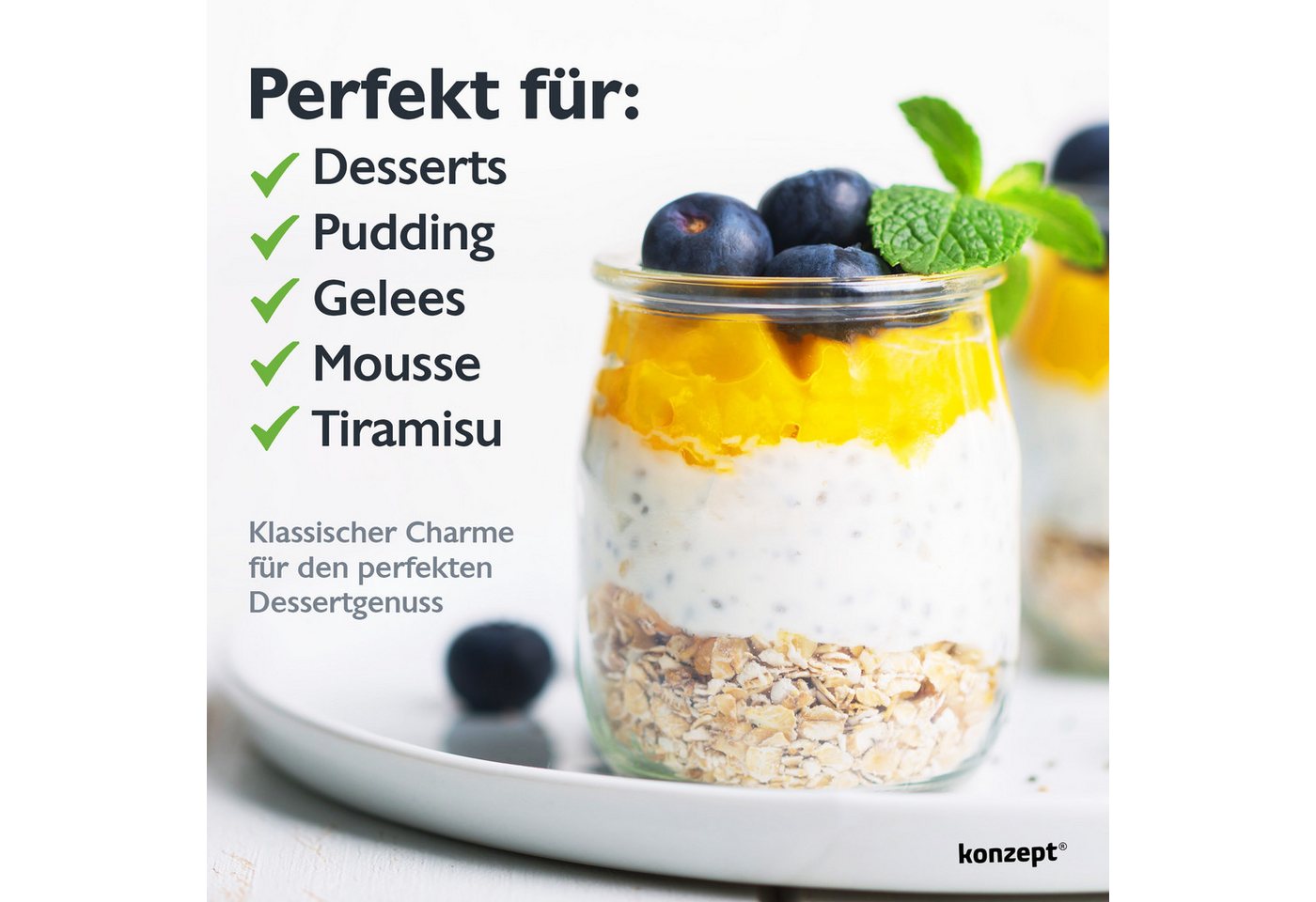 KONZEPT Dessertschale Dessertgläser 140ml, Joghurtgläser ohne Deckel, (12-tlg), ideal für Panna Cotta, Tiramisu, Pudding, Joghurt – Bild 4 von 5