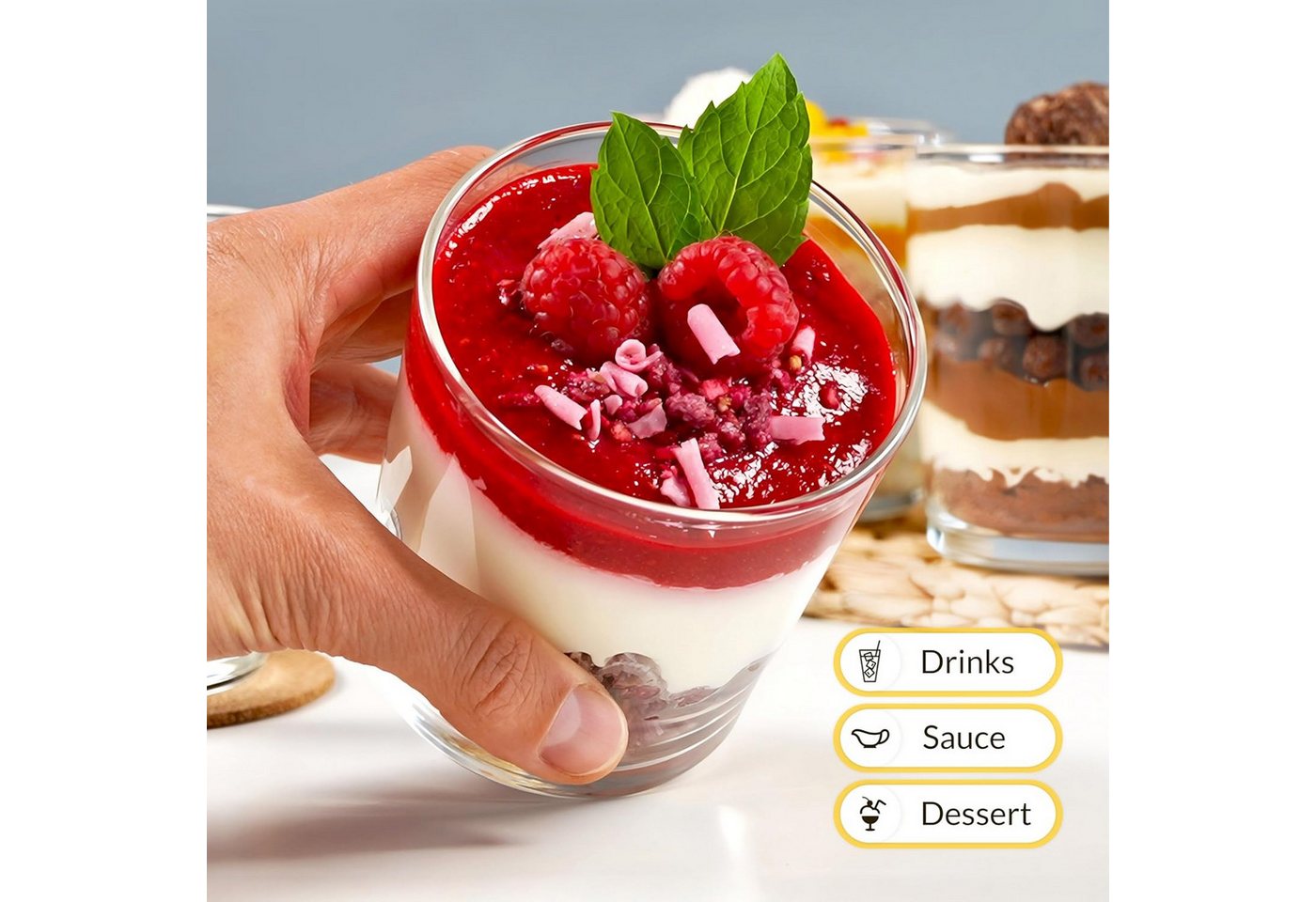 KONZEPT Dessertschale Dessertgläser Set aus Glas, große Gläser für Nachtisch, (6-tlg), 300 ml, Geeignet für Desserts, Getränke, Saucen. – Bild 5 von 5