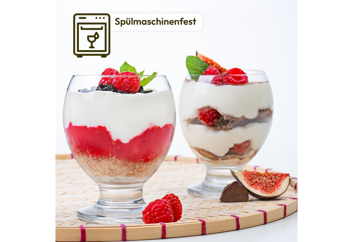 KONZEPT Eisschale Dessertgläser Set aus Glas, Eisbecher 280 ml, (6-tlg), ideal für Sorbet, Dessert, Tiramisu, Pudding, Eis, Panna Cotta – Bild 4 von 5