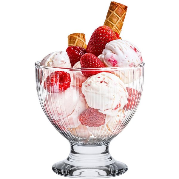 KONZEPT Eisschale Eisbecher Glas Set, Glasschale mit Fuß 405 ml, Glas Geriffelt für Eis, (4-tlg), Perfekt für Schichtdessert, Candy Bar Zubehör