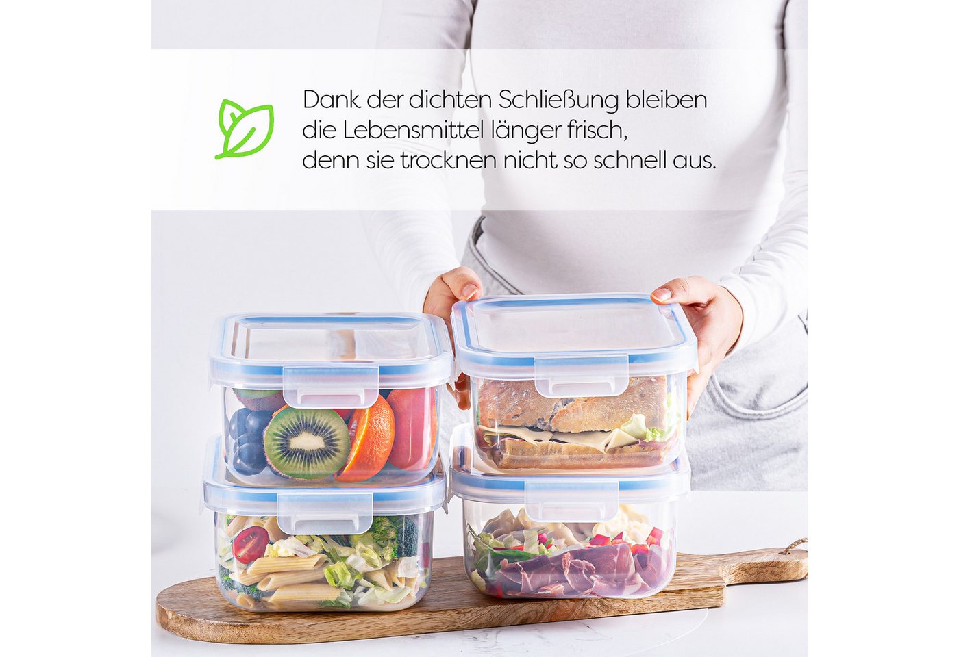 KONZEPT Frischhaltedose mit Deckel Luftdicht 2 L, (6-tlg), Mikrowellengeeignet, Ungiftig, Wiederverwendbar, Transparent – Bild 2 von 5