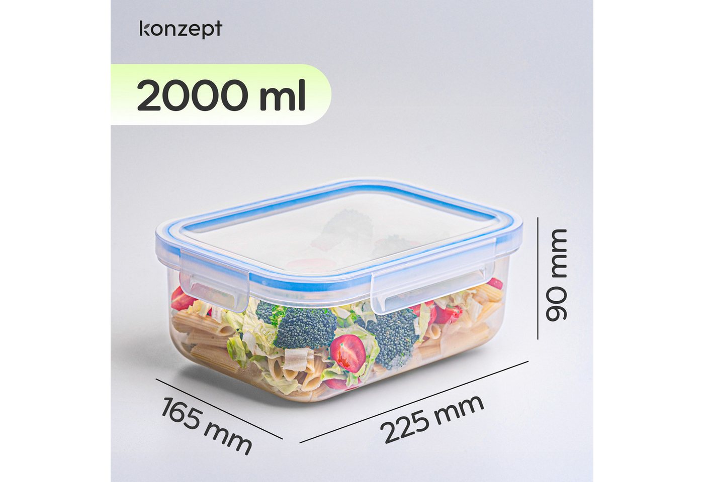 KONZEPT Frischhaltedose mit Deckel Luftdicht 2 L, (6-tlg), Mikrowellengeeignet, Ungiftig, Wiederverwendbar, Transparent – Bild 3 von 5