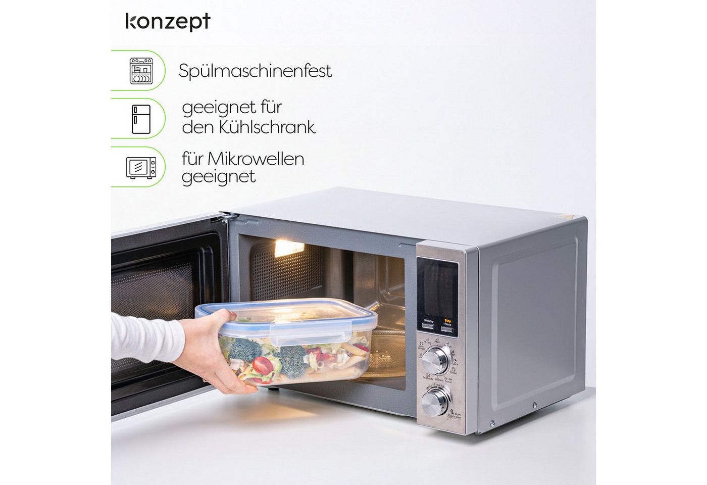 KONZEPT Frischhaltedose mit Deckel Luftdicht 2 L, (6-tlg), Mikrowellengeeignet, Ungiftig, Wiederverwendbar, Transparent – Bild 4 von 5