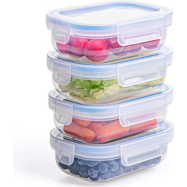 KONZEPT Frischhaltedose mit luftdichtem Deckel, 600 ml, transparent, (4-tlg), BPA-frei, Stapelbar, Für Kühlschrank, Zum Mitnehmen