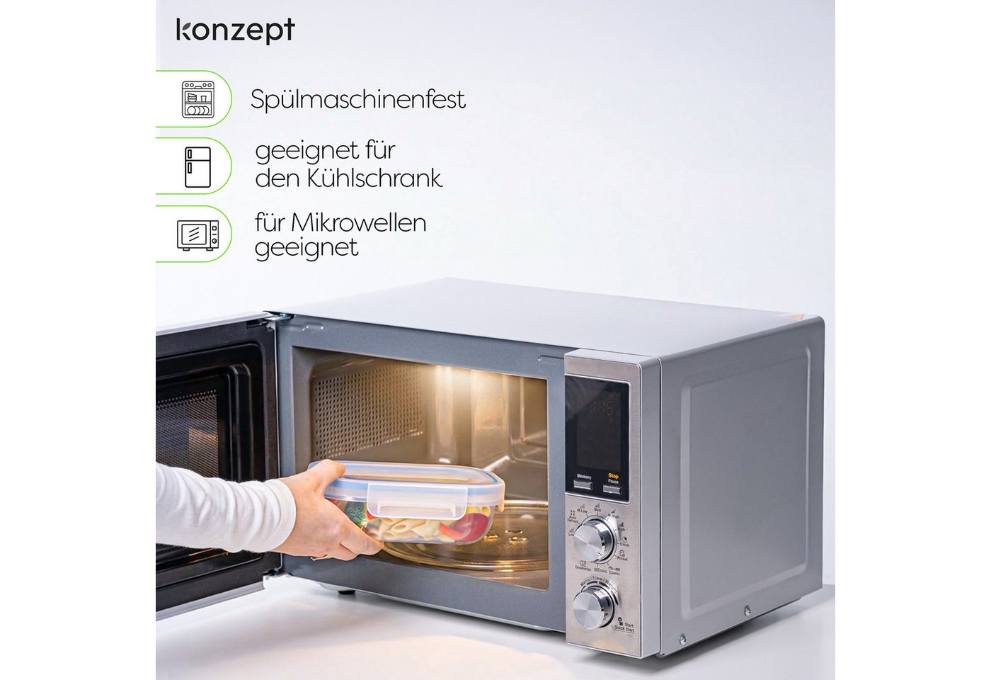 KONZEPT Frischhaltedose mit luftdichtem Deckel, 600 ml, transparent, (4-tlg), BPA-frei, Stapelbar, Für Kühlschrank, Zum Mitnehmen – Bild 4 von 5