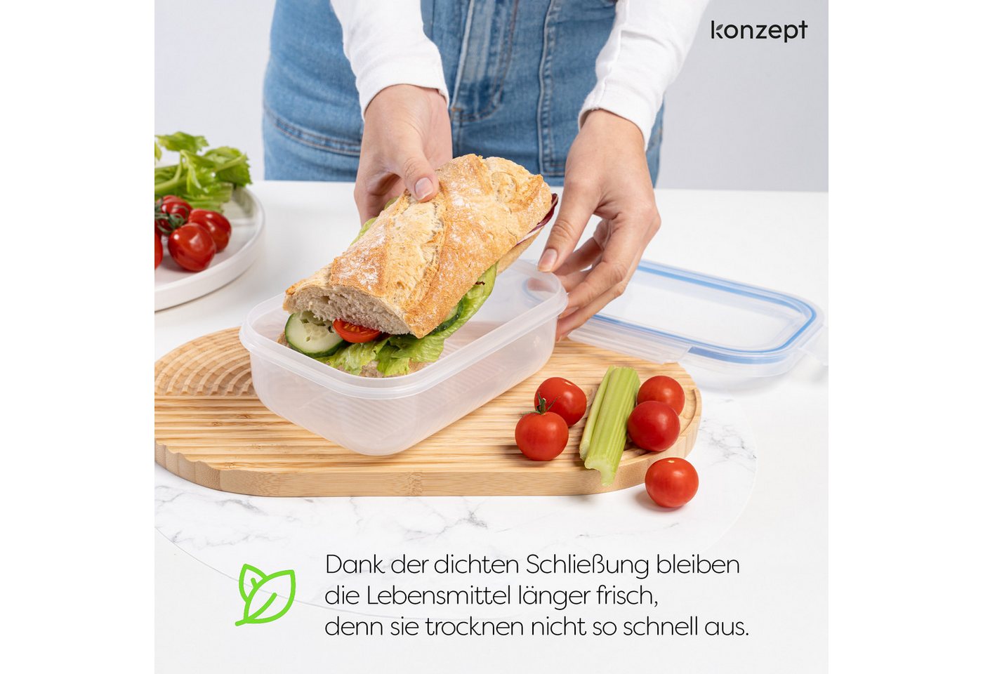 KONZEPT Frischhaltedose Set 1L mit Deckel,Kühlschrank Organizer Transparent, (6-tlg), Stapelbar, Lunchbox Auslaufsicher lebensmittelechtem Kunststoff – Bild 2 von 5
