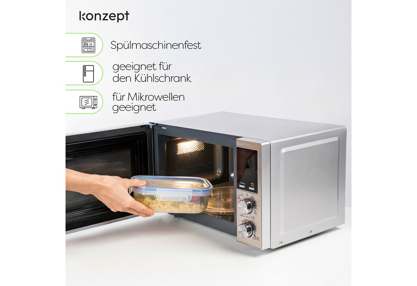 KONZEPT Frischhaltedose Set 1L mit Deckel,Kühlschrank Organizer Transparent, (6-tlg), Stapelbar, Lunchbox Auslaufsicher lebensmittelechtem Kunststoff – Bild 4 von 5