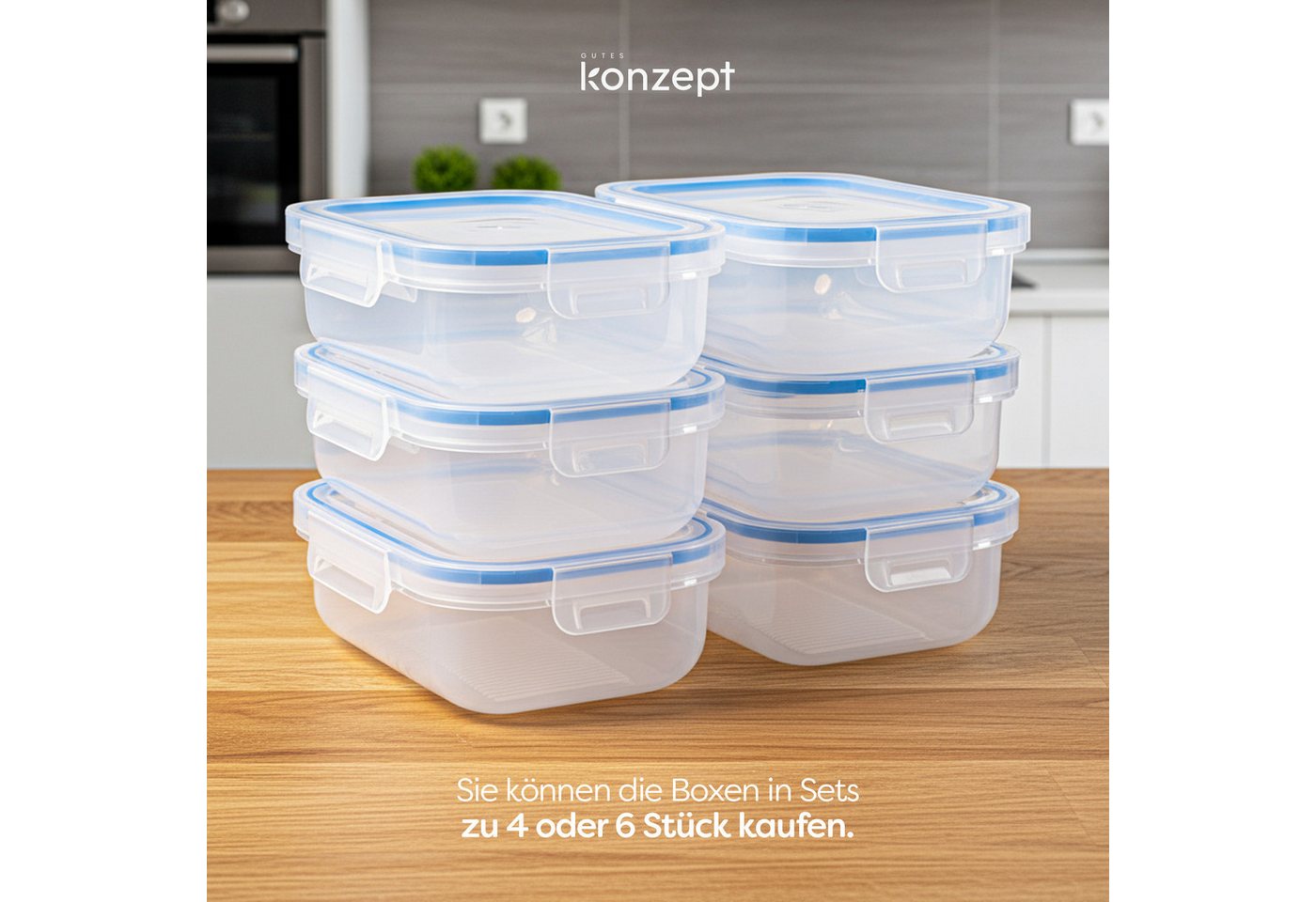 KONZEPT Frischhaltedose Set 1L mit Deckel,Kühlschrank Organizer Transparent, (6-tlg), Stapelbar, Lunchbox Auslaufsicher lebensmittelechtem Kunststoff – Bild 5 von 5