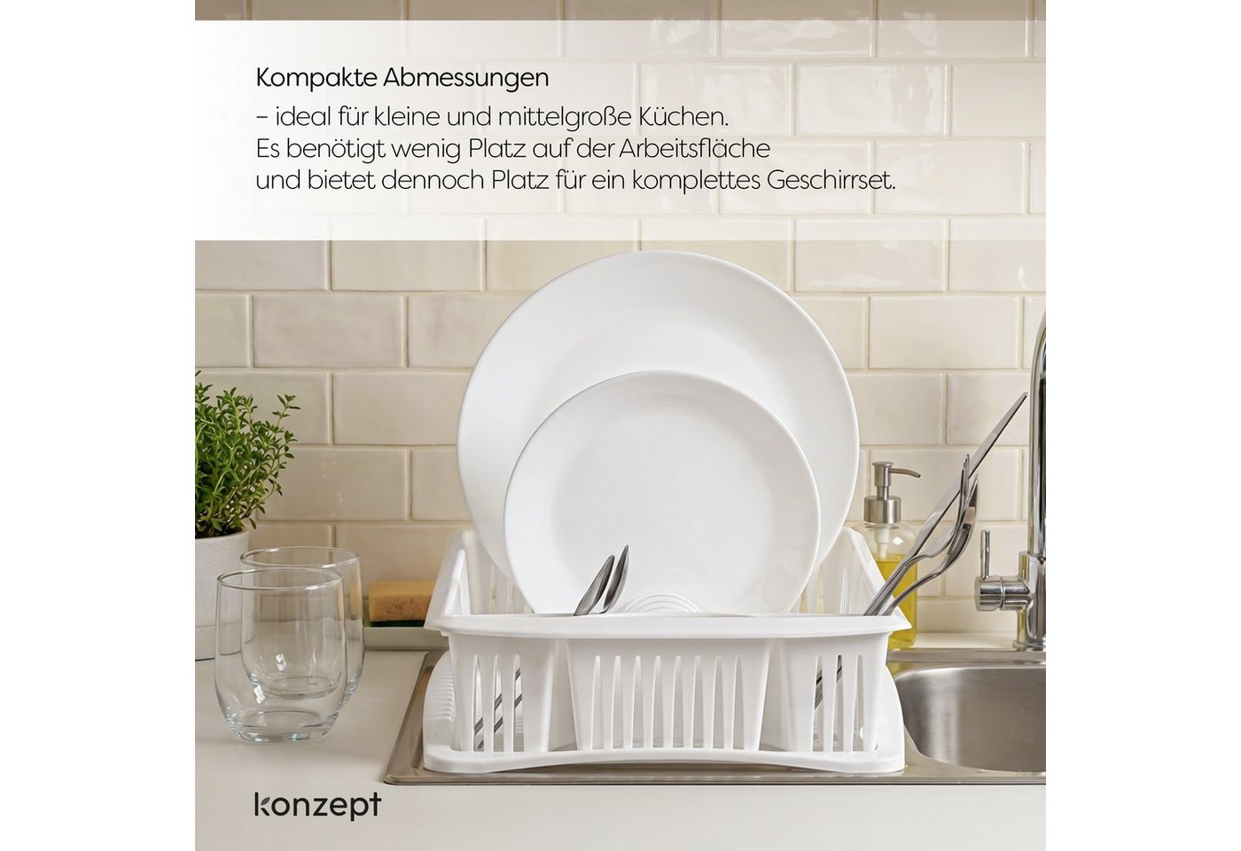 KONZEPT Geschirrständer mit Abtropfschale, aus Kunststoff, 39x28x9cm, BPA-frei. Pflegeleicht und garantiert eine hygienische Nutzung über – Bild 4 von 5