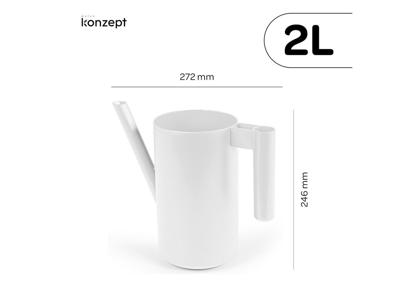 KONZEPT Gießkanne aus Kunststoff, Die lange, schmale Tülle für Zimmerpflanzen, 2L, für Zuhause, Balkon und Garten, Kompakte Größe: H 24,6 cm – Bild 3 von 5