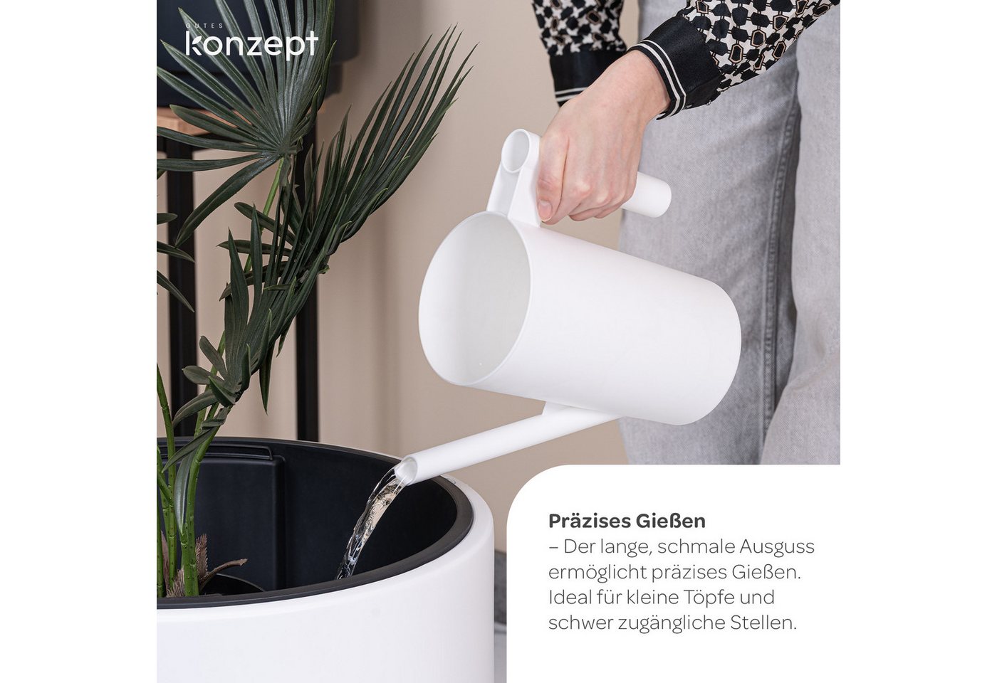 KONZEPT Gießkanne aus Kunststoff, Die lange, schmale Tülle für Zimmerpflanzen, 2L, für Zuhause, Balkon und Garten, Kompakte Größe: H 24,6 cm – Bild 4 von 5