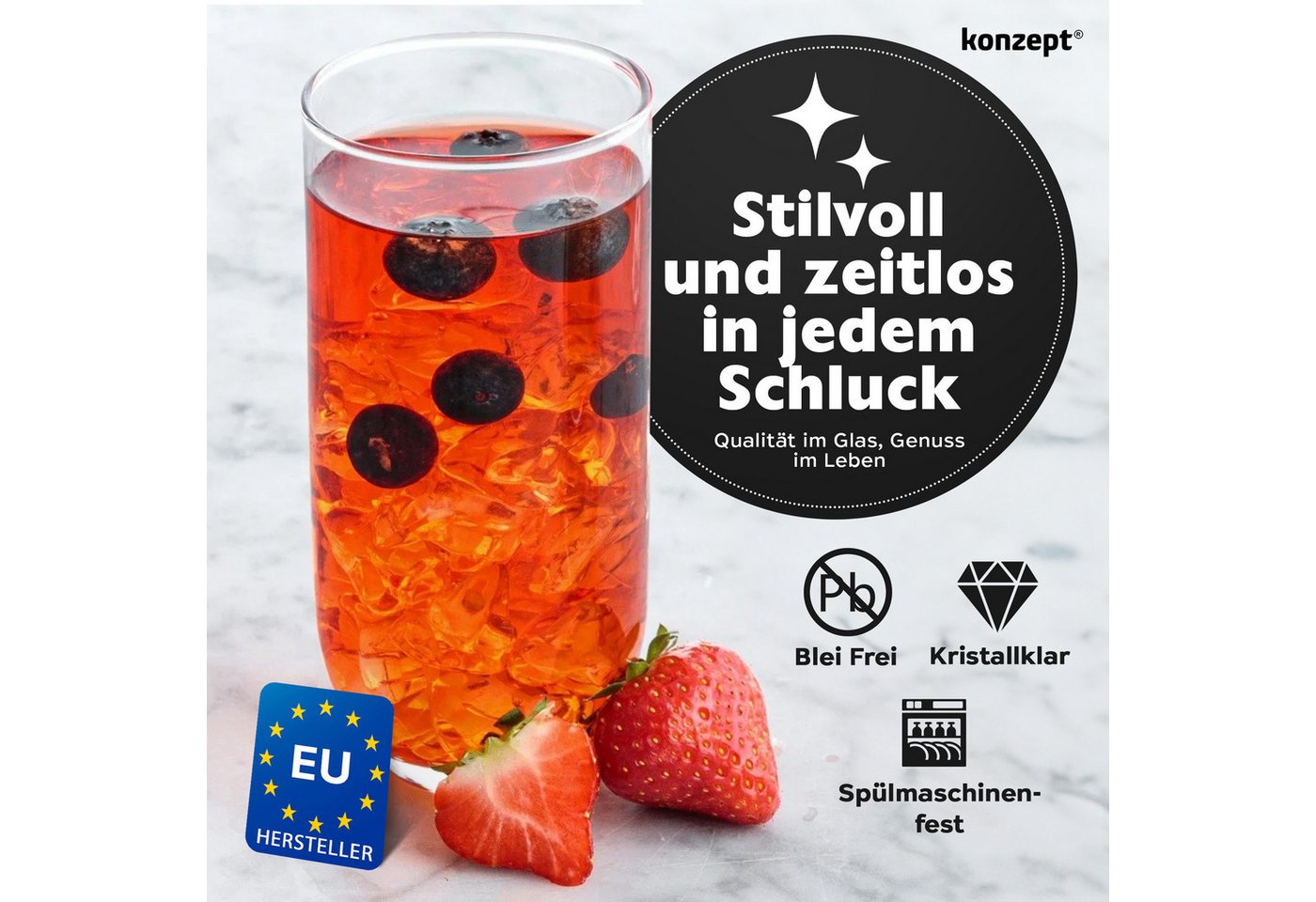 KONZEPT Gläser-Set 12 Teilig, 6er Longdrinkgläser 400ml und 6 er Trinkgläser 300ml, 12-tlg., Wassergläser Set, Ideal für Saft, Cocktails, Longdrinks, Eiskaffee – Bild 3 von 5