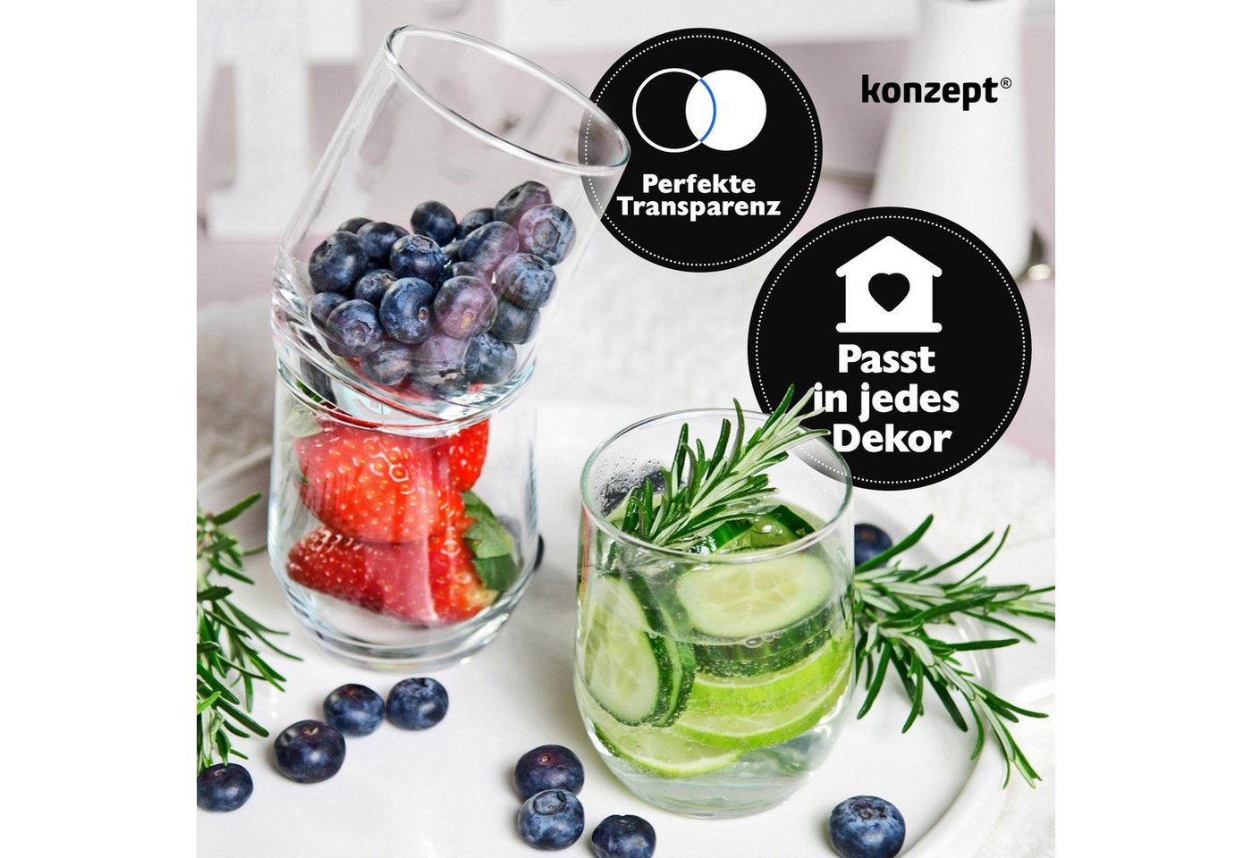 KONZEPT Gläser-Set 12 Teilig, 6er Longdrinkgläser 400ml und 6 er Trinkgläser 300ml, 12-tlg., Wassergläser Set, Ideal für Saft, Cocktails, Longdrinks, Eiskaffee – Bild 4 von 5