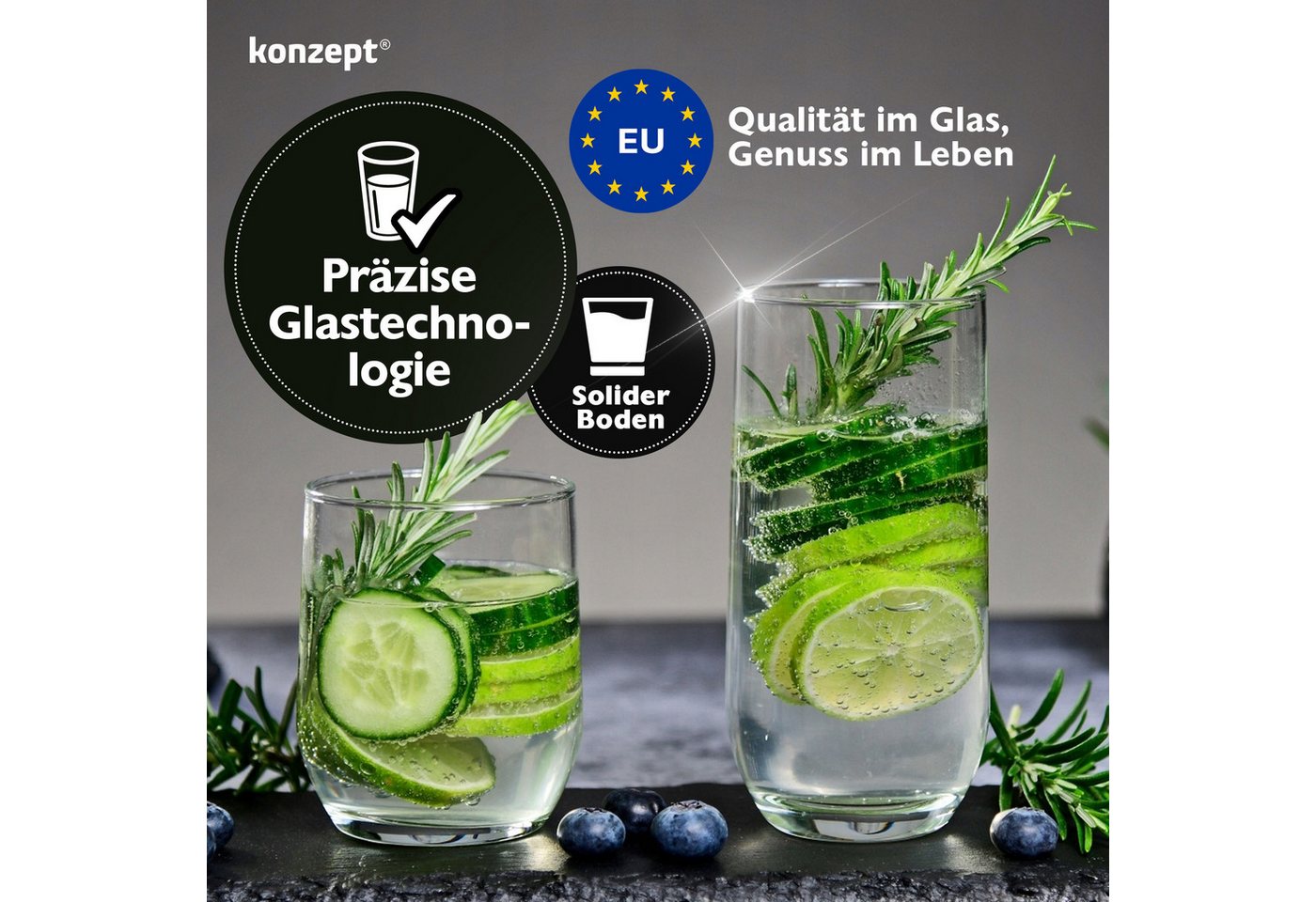 KONZEPT Gläser-Set 12 Teilig, 6er Longdrinkgläser 400ml und 6 er Trinkgläser 300ml, 12-tlg., Wassergläser Set, Ideal für Saft, Cocktails, Longdrinks, Eiskaffee – Bild 5 von 5