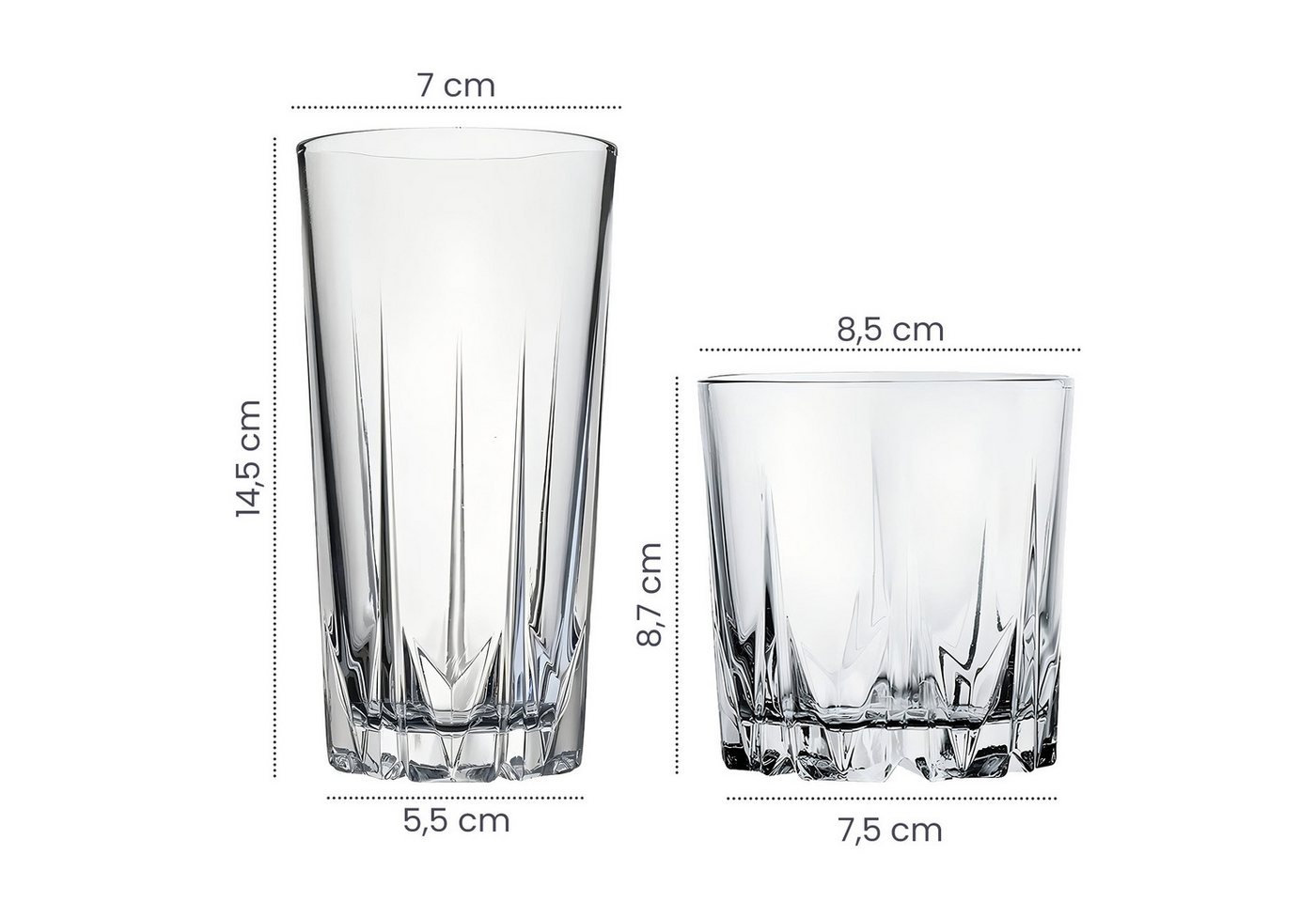KONZEPT Gläser-Set 12 teilig, Trinkgläser, 6 Longdrinkgläser mit 6 kleine Wassergläser, 12-tlg., ideal als Saftgläser, Cocktailgläser und Kistallgläser für Whis – Bild 4 von 5