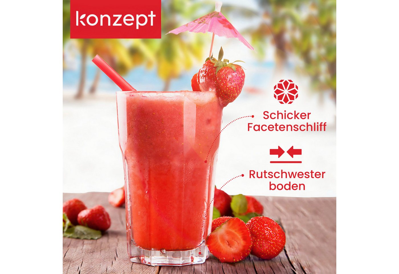 KONZEPT Gläser-Set 270ml, Ideal als Trinkgläser, Wassergläser, Saftgläser, Cocktailgläser, 12-tlg., 6/12 tlg. für Latte Macchiato, Wasser, Saft & Cocktails – Bild 4 von 5