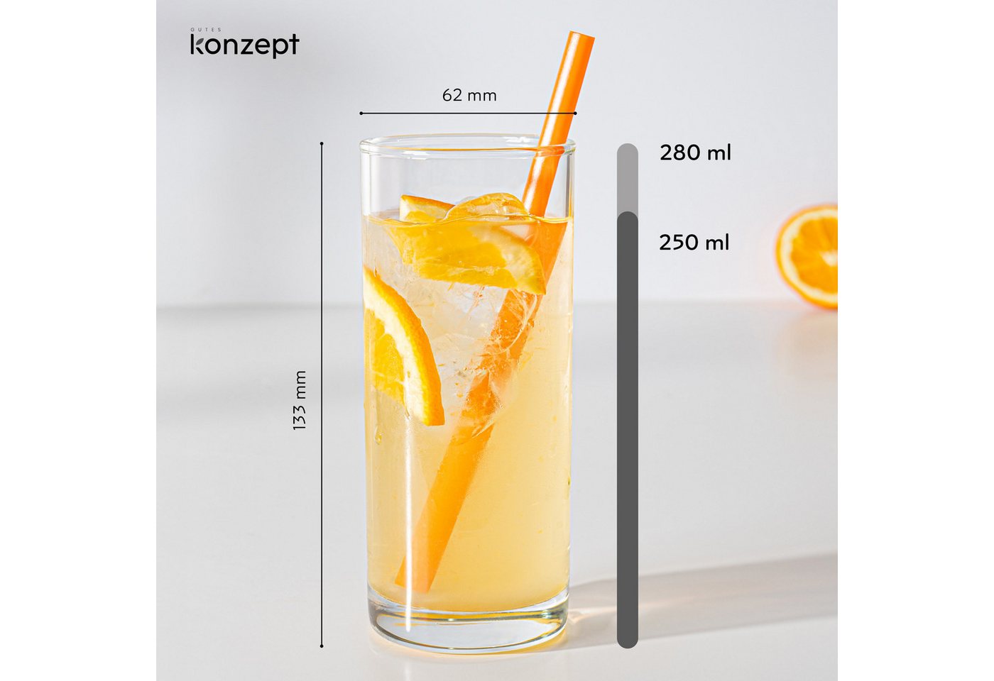KONZEPT Gläser-Set 280ml Transparente Longdrinkgläser Set, Wassergläser, 6-tlg., Spülmaschinenfest, Ideal als Saftglas – Bild 2 von 5