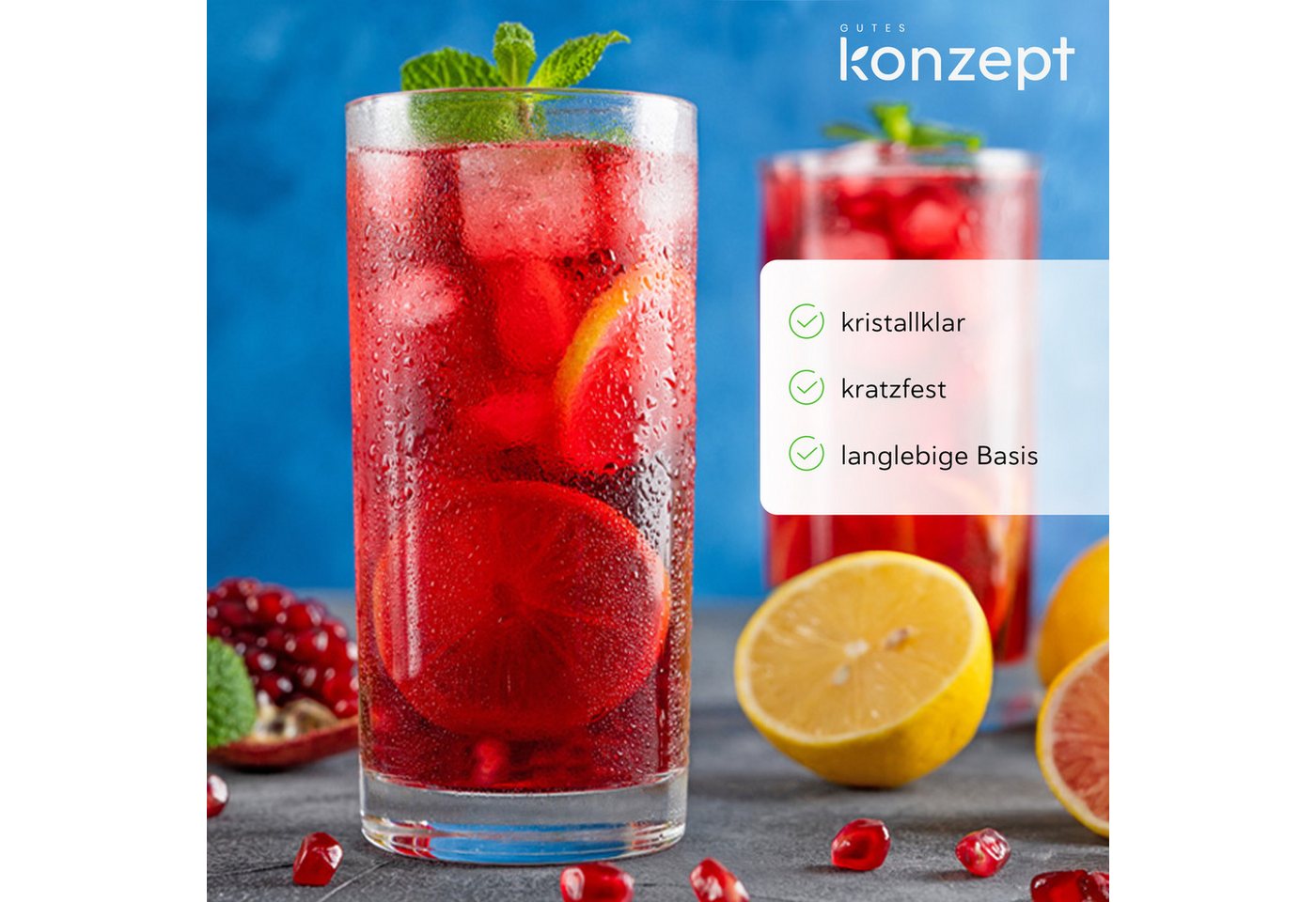 KONZEPT Gläser-Set 280ml Transparente Longdrinkgläser Set, Wassergläser, 6-tlg., Spülmaschinenfest, Ideal als Saftglas – Bild 3 von 5