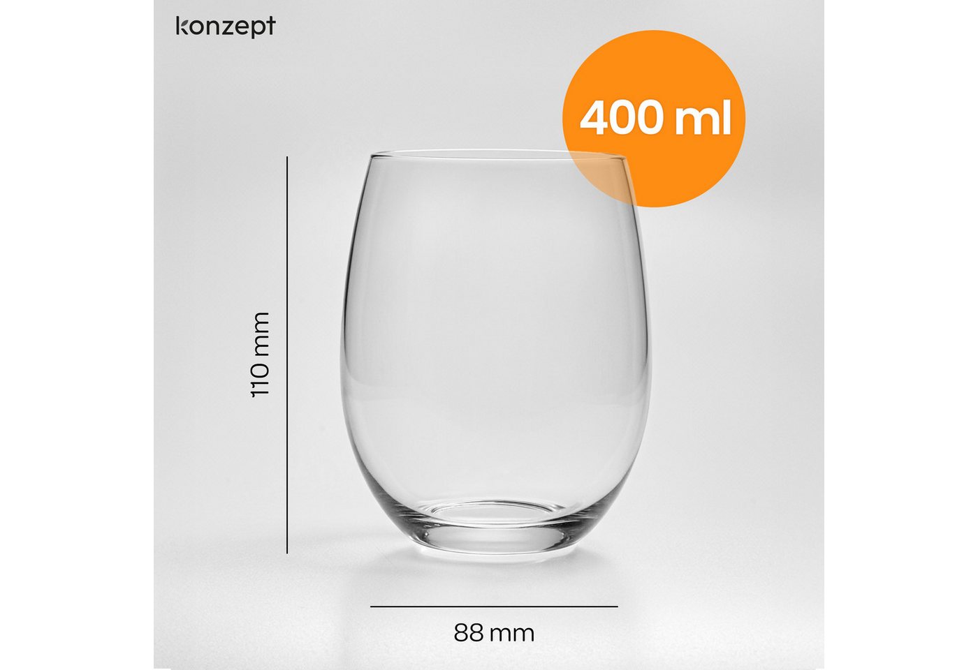 KONZEPT Gläser-Set 400 ml, Besonders stabil, ideal für Wasser, Saft, Limo, Gin, 6-tlg., Leicht, Strapazierfähig, Transparent – Bild 3 von 5