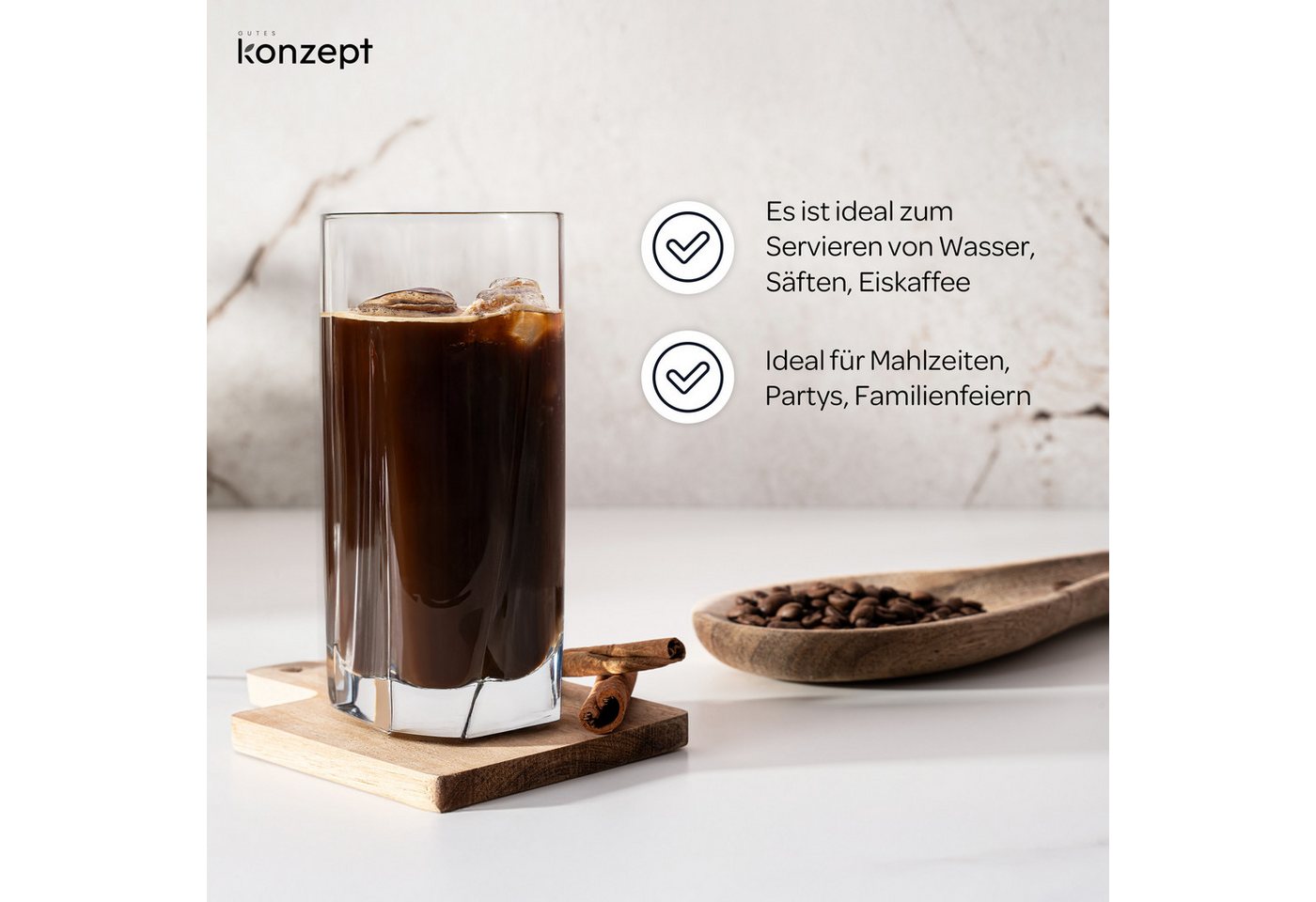 KONZEPT Gläser-Set 6 teilig/12 teilig, Longdrinkgläser, groß-280ml, 6-tlg., sicheres,Klares Glas ohne Mängel, Robust und langlebig – Bild 2 von 5