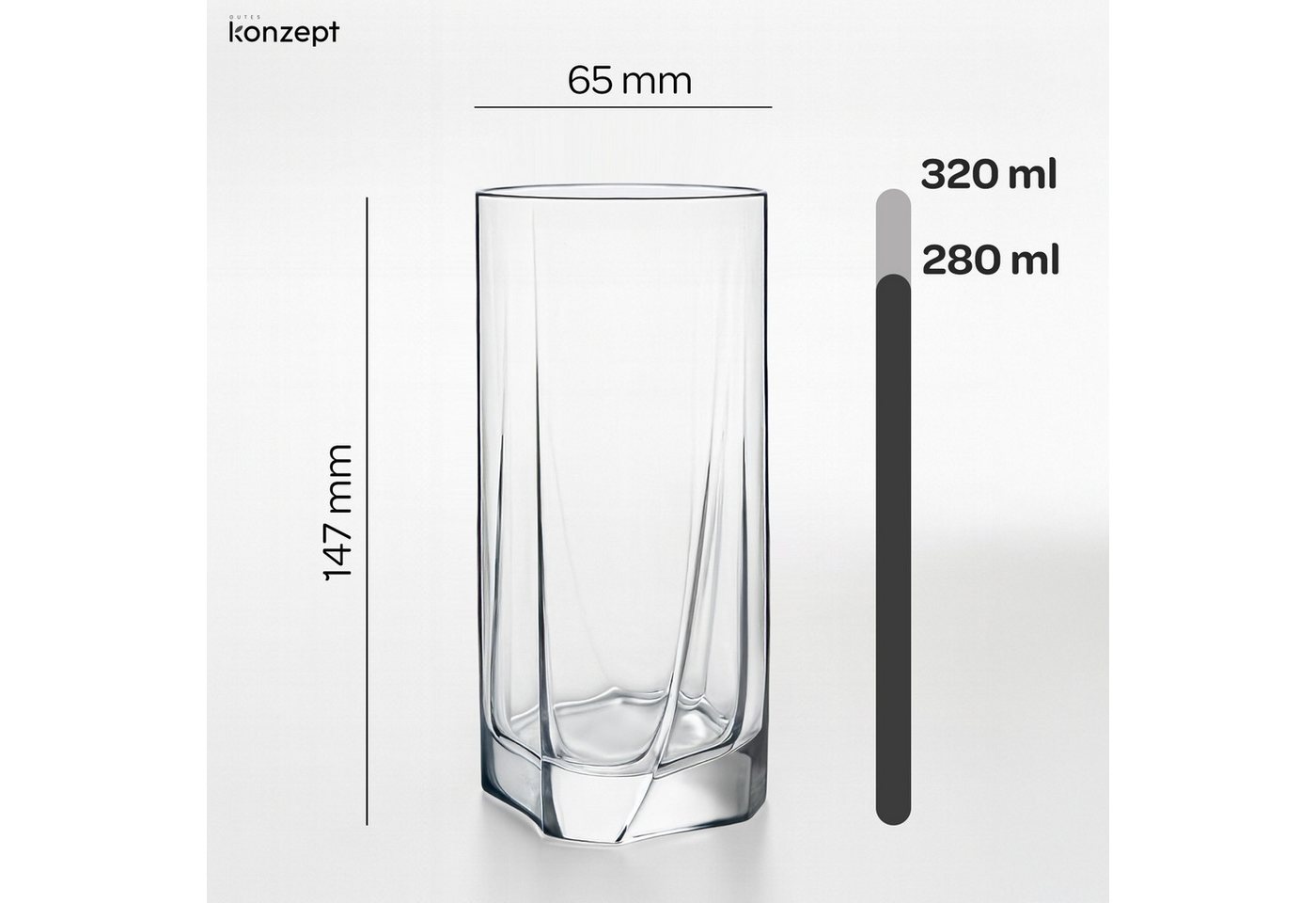 KONZEPT Gläser-Set 6 teilig/12 teilig, Longdrinkgläser, groß-280ml, 6-tlg., sicheres,Klares Glas ohne Mängel, Robust und langlebig – Bild 3 von 5