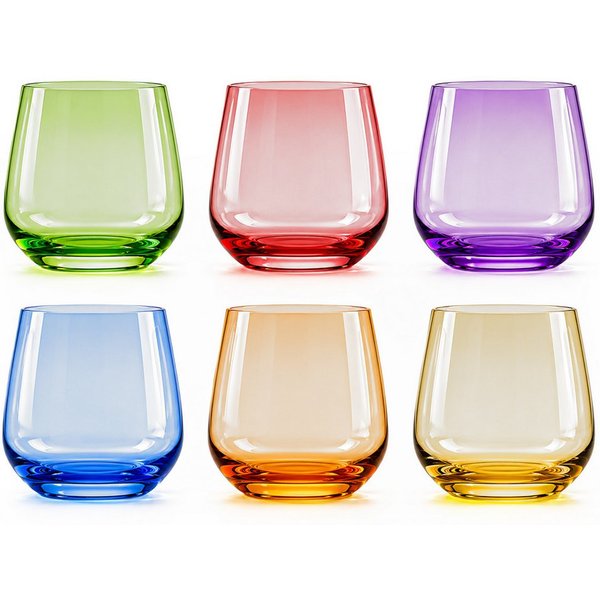 KONZEPT Gläser-Set 6-teilig, 310 ml, bunte niedrige Trinkgläser aus Glas, 6-tlg., 310 ml, Höhe: 8,7 cm, Ø 8,7 cm, Bunt, 6 verschiedene Farben, Standfest