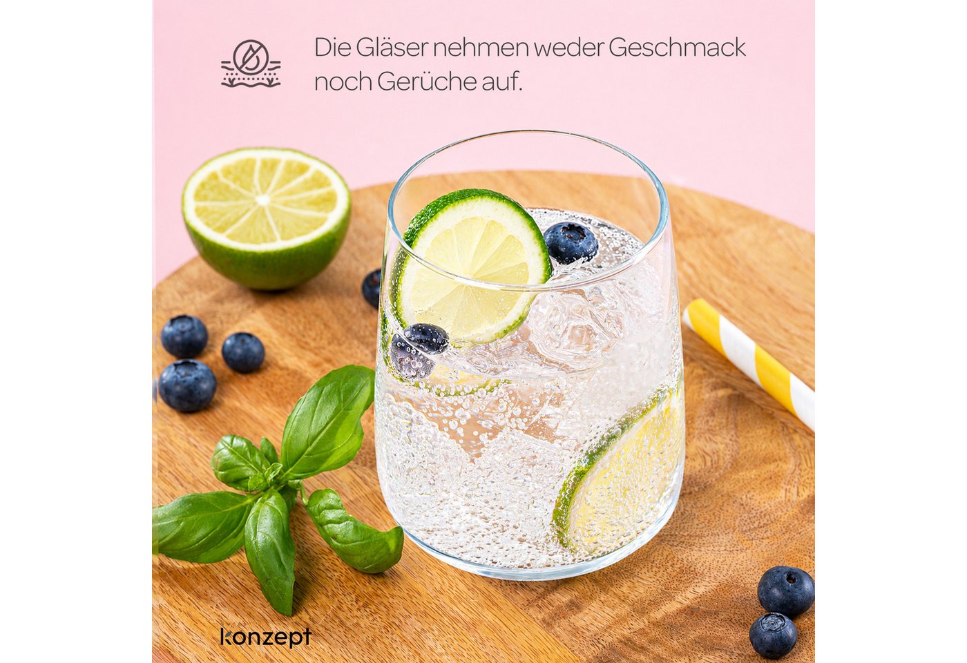 KONZEPT Gläser-Set 6-teilig, 310 ml, transparente Wassergläser aus robustem Glas, 6-tlg., Volumen: 340/310 ml, H: 9,6 cm, Ø oben: 6,9 cm, Ø unten: 8 cm – Bild 2 von 5