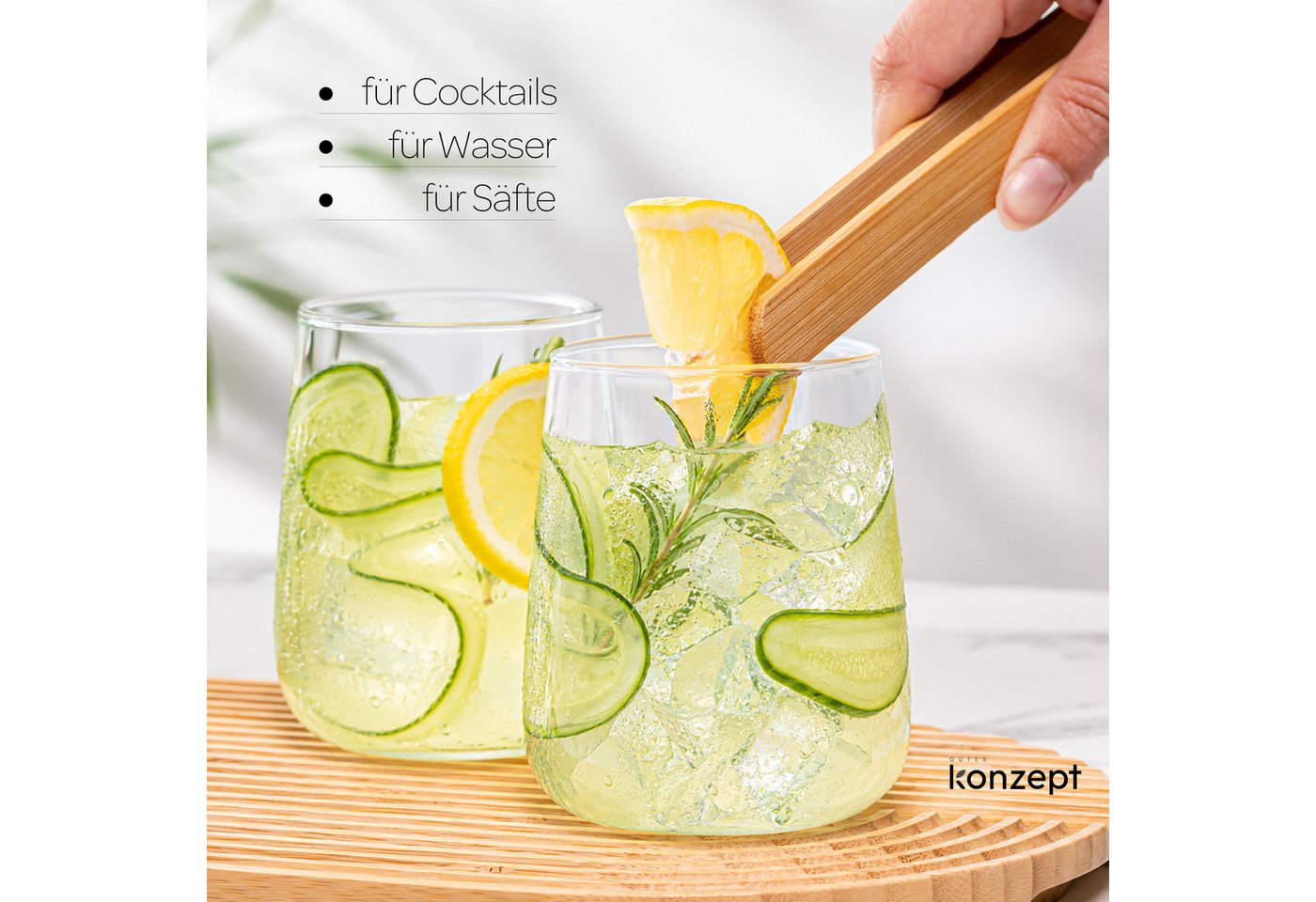 KONZEPT Gläser-Set 6-teilig, 310 ml, transparente Wassergläser aus robustem Glas, 6-tlg., Volumen: 340/310 ml, H: 9,6 cm, Ø oben: 6,9 cm, Ø unten: 8 cm – Bild 5 von 5