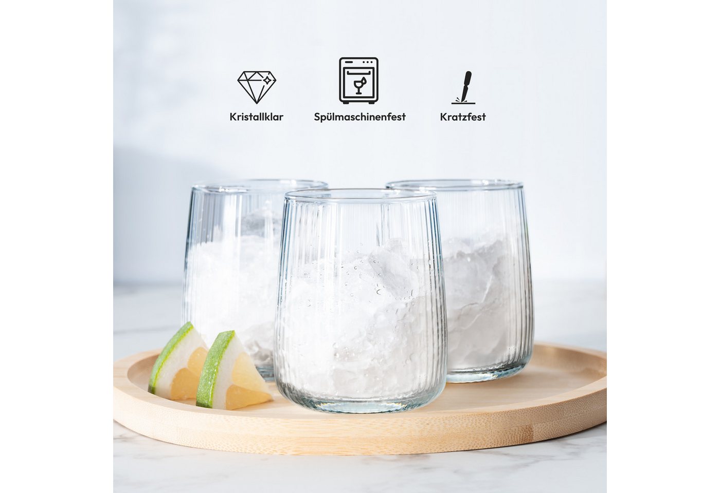 KONZEPT Gläser-Set 6 teilig, Trinkgläser Geriffelte 320 ml, Wassergläser, 6-tlg., Set 6 teilig, 320 ml, spülmaschinenfest – Bild 3 von 5