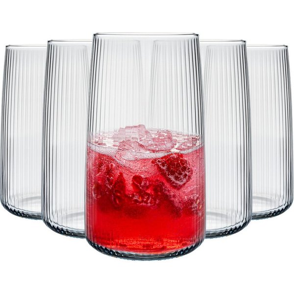 KONZEPT Gläser-Set 6 teilig mit Rillenstruktur (480 ml), Trinkgläser hohe Qualität, 6-tlg., Bleifreies Glas, Hergestellt in der EU