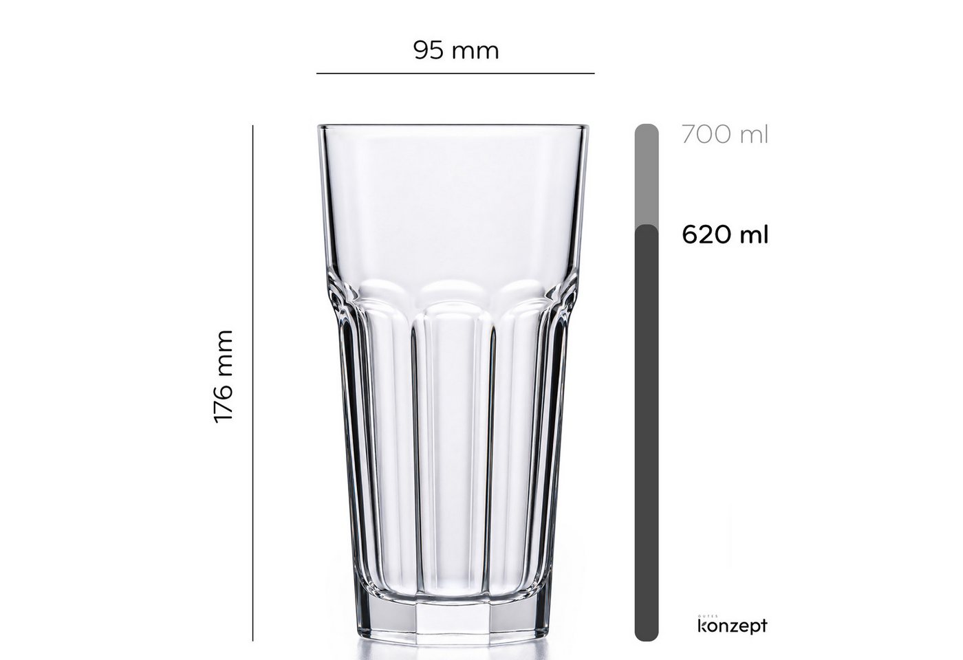 KONZEPT Gläser-Set 620 ml, spülmaschinenfest, aus transparentem Glas, 4-tlg., Kühlschranksicher, Rostbeständig, Rutschfest, Strapazierfähig – Bild 3 von 5