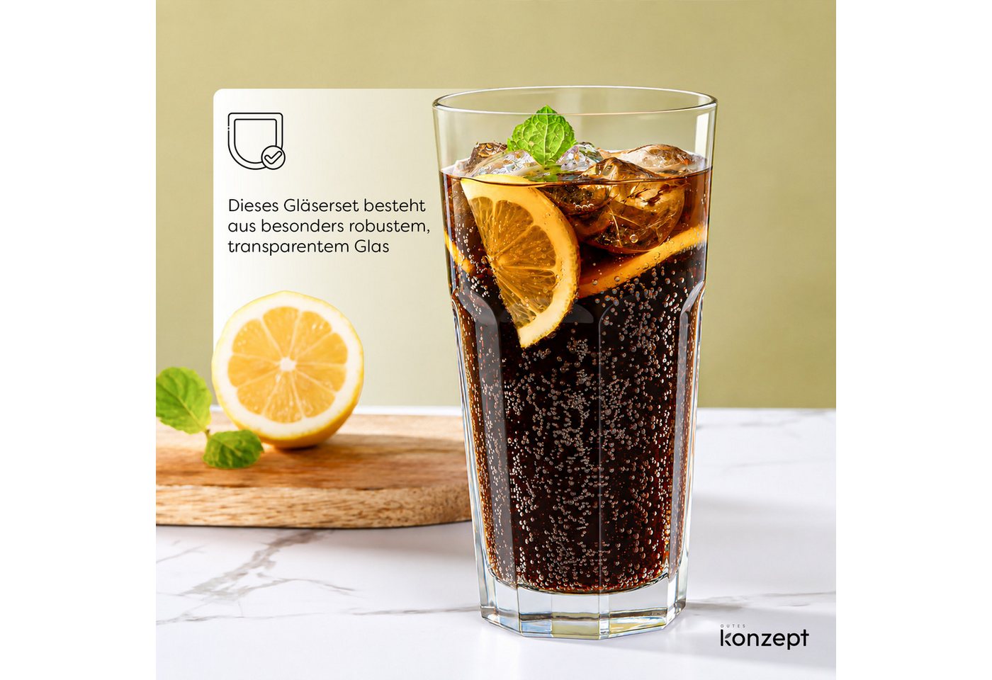 KONZEPT Gläser-Set 620 ml, spülmaschinenfest, aus transparentem Glas, 4-tlg., Kühlschranksicher, Rostbeständig, Rutschfest, Strapazierfähig – Bild 5 von 5
