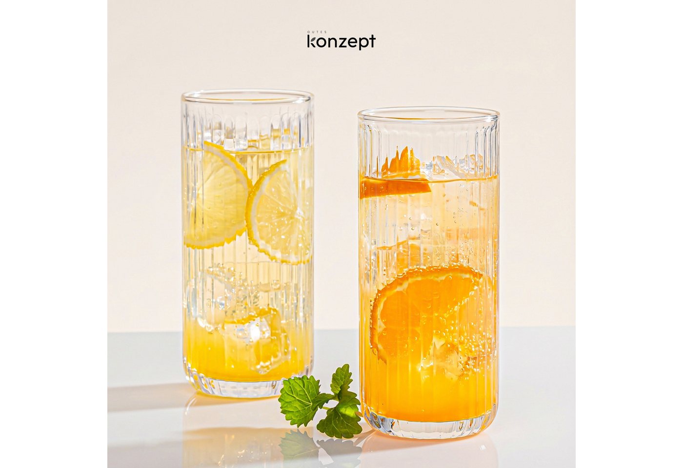 KONZEPT Gläser-Set 6er – 390 ml geriffelte Longdrinkgläser aus klarem Glas, 6-tlg., Einzigartige Form, Ideal für Cocktails, Gin Tonic, Eiskaffee – Bild 2 von 5