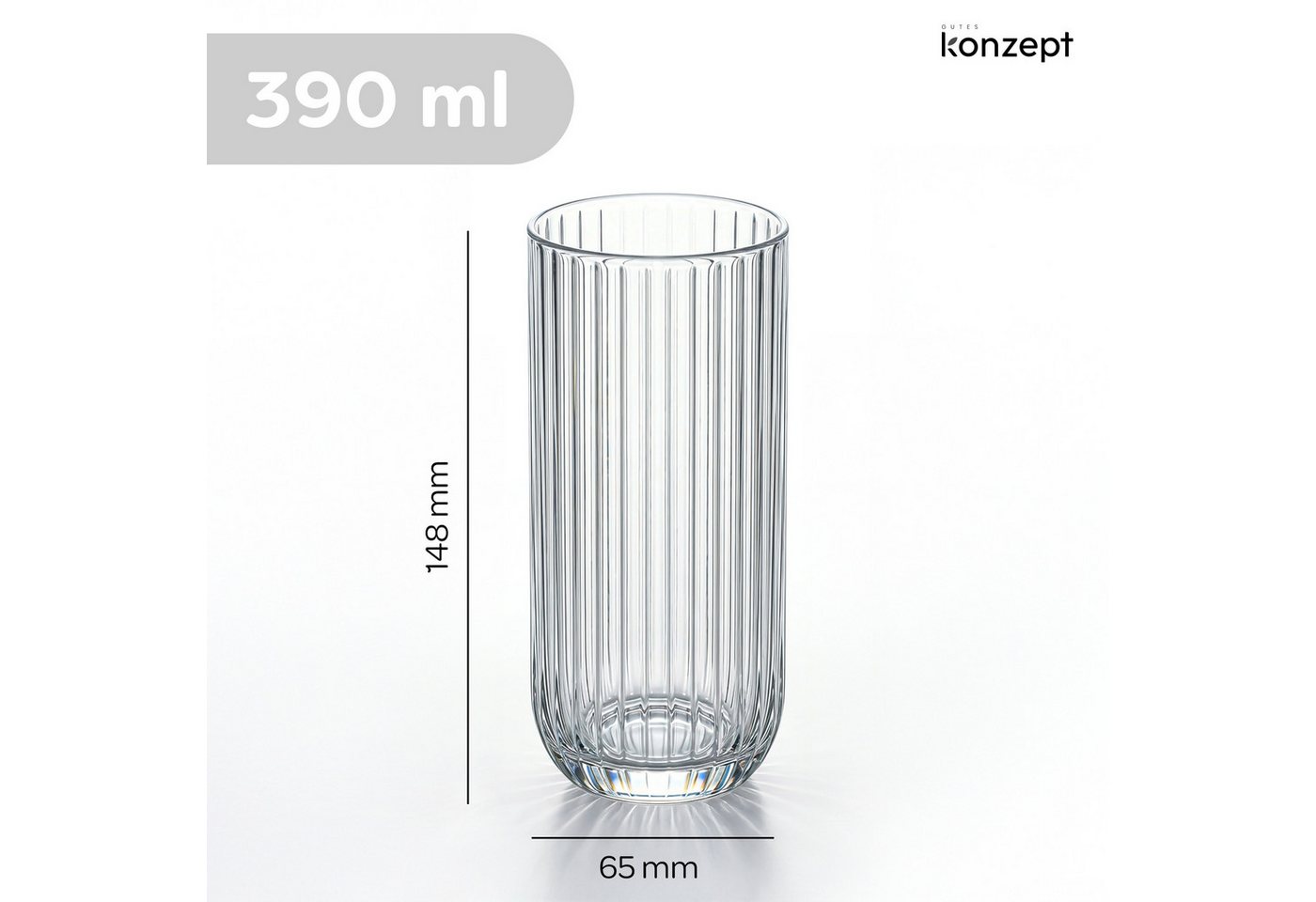 KONZEPT Gläser-Set 6er – 390 ml geriffelte Longdrinkgläser aus klarem Glas, 6-tlg., Einzigartige Form, Ideal für Cocktails, Gin Tonic, Eiskaffee – Bild 3 von 5