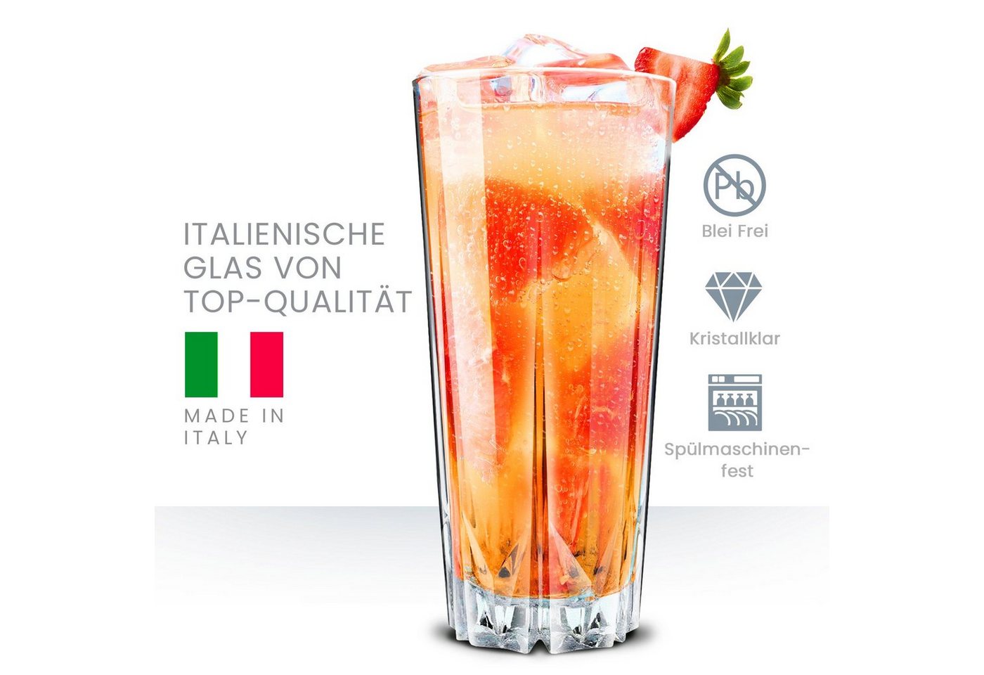 KONZEPT Gläser-Set Cocktailgläser Set 330 ml, Trinkgläser, Geriffelte Gläser, 6-tlg., für Cocktails, Wasser, Saft, Mojito, Longdrinkgläser – Bild 2 von 5