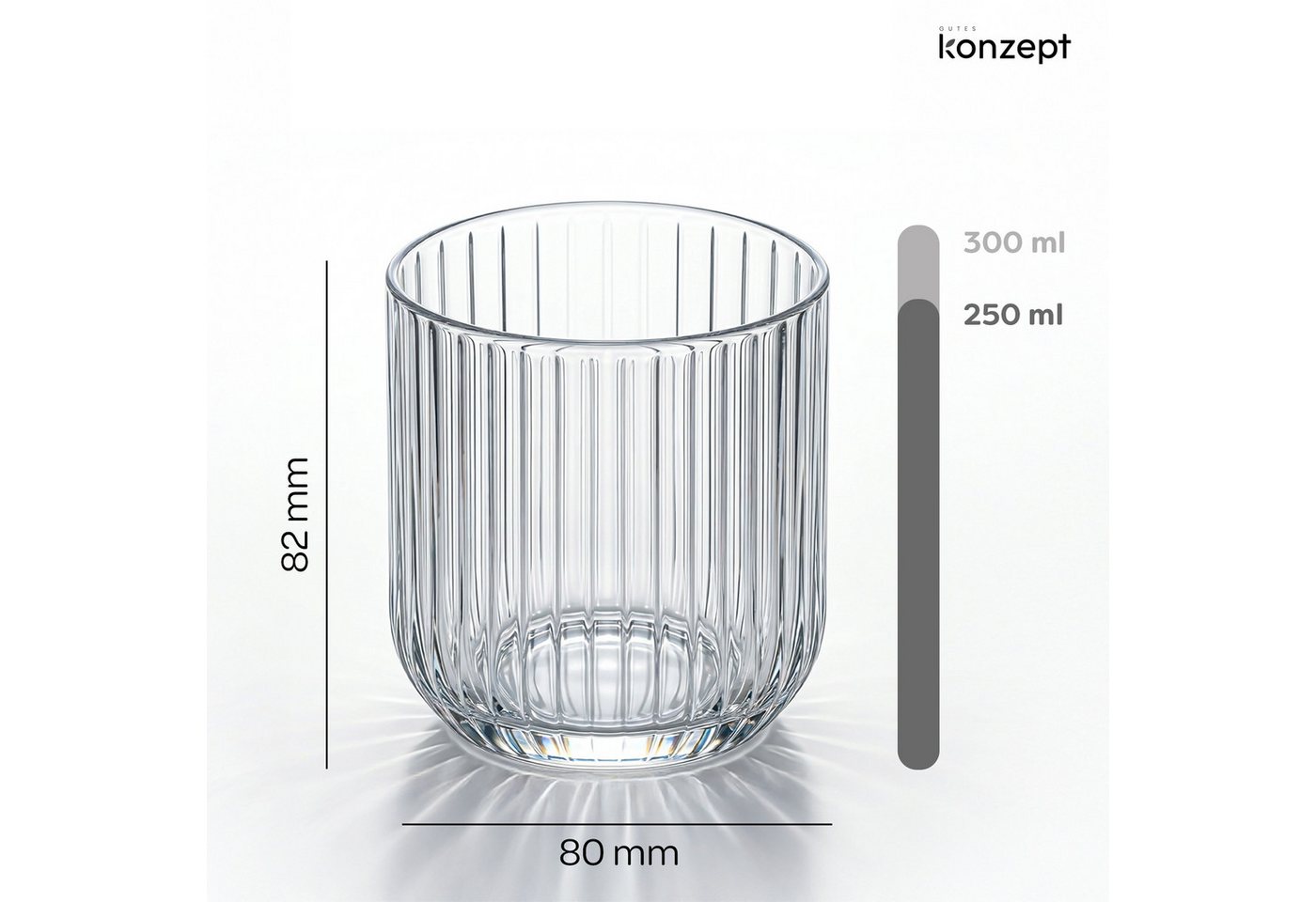 KONZEPT Gläser-Set Geriffelte 300ml, 6/12 teilig – elegante Trinkgläser für Wasser, Saft, 12-tlg., Einzigartige Form, Ideal als Geschenk, Spülmaschinengeeignet – Bild 3 von 5