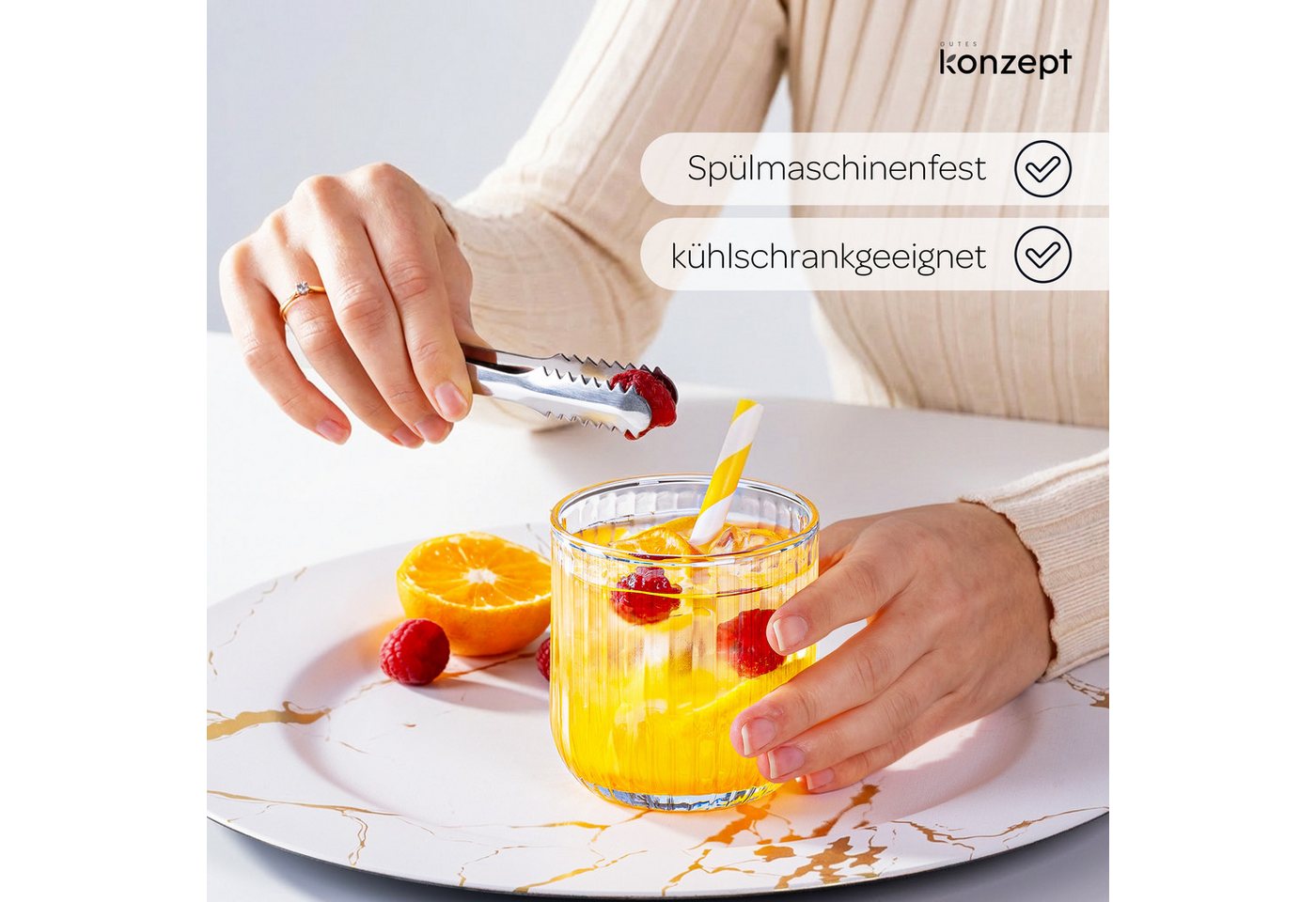 KONZEPT Gläser-Set Geriffelte 300ml, 6/12 teilig – elegante Trinkgläser für Wasser, Saft, 12-tlg., Einzigartige Form, Ideal als Geschenk, Spülmaschinengeeignet – Bild 4 von 5