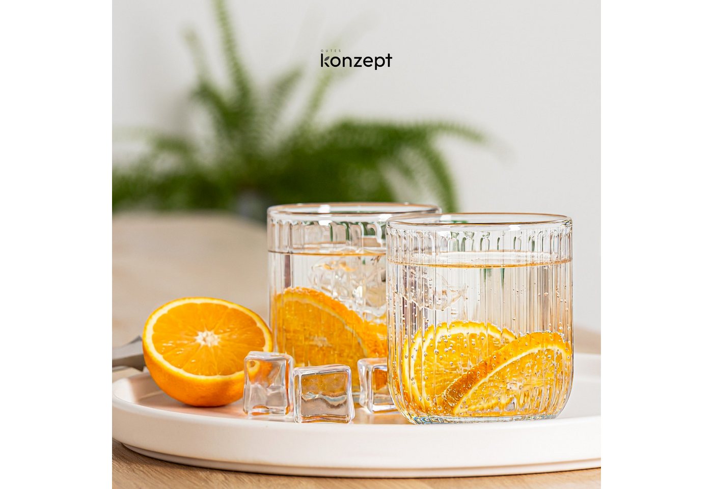 KONZEPT Gläser-Set Geriffelte 300ml, 6/12 teilig – elegante Trinkgläser für Wasser, Saft, 12-tlg., Einzigartige Form, Ideal als Geschenk, Spülmaschinengeeignet – Bild 5 von 5