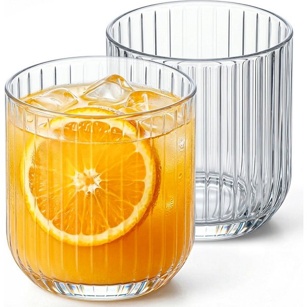 KONZEPT Gläser-Set Geriffelte 300ml, 6/12 teilig – elegante Trinkgläser für Wasser, Saft, 6-tlg., Einzigartige Form, Ideal als Geschenk, Spülmaschinengeeignet