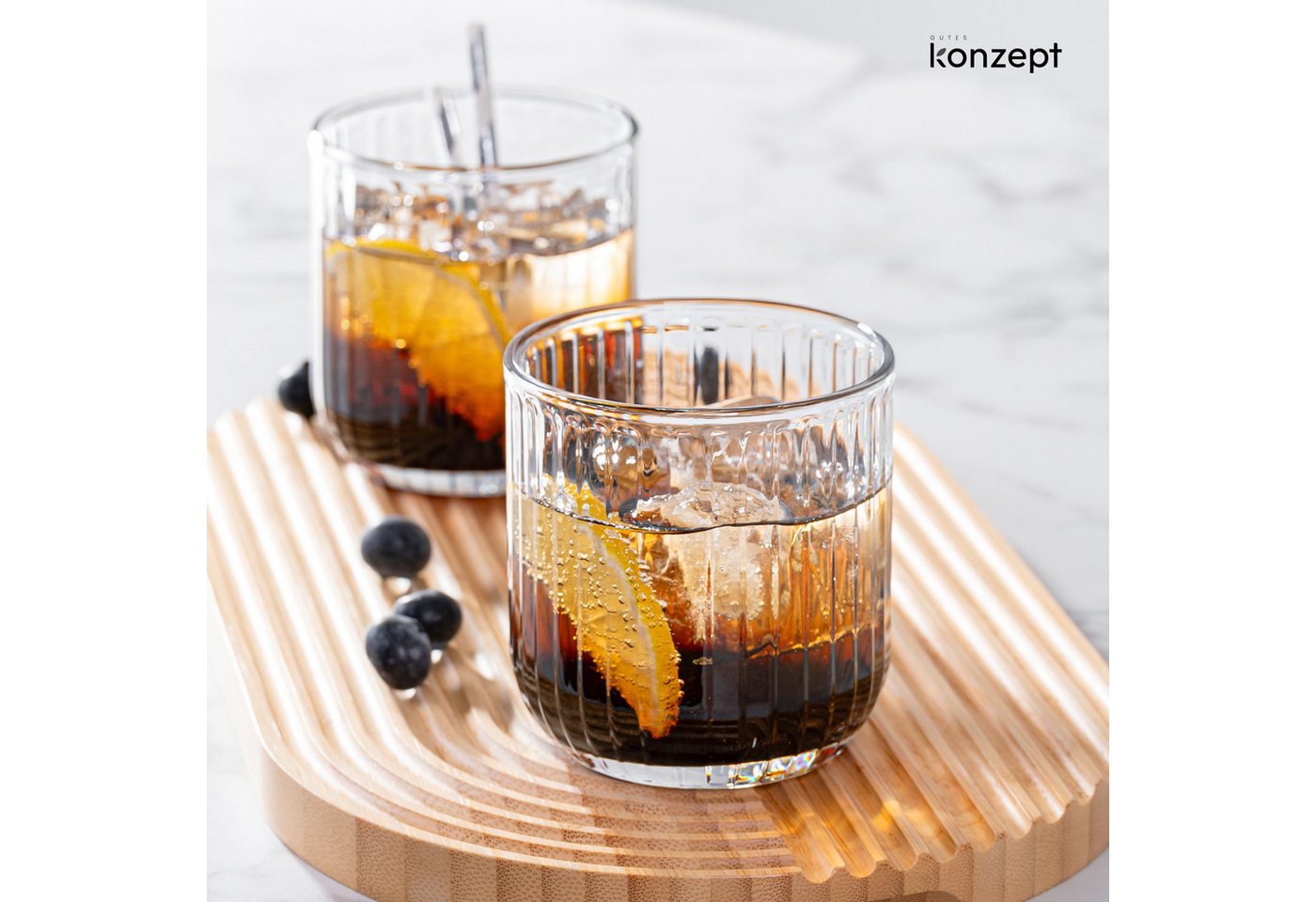 KONZEPT Gläser-Set Geriffelte 300ml, 6/12 teilig – elegante Trinkgläser für Wasser, Saft, 6-tlg., Einzigartige Form, Ideal als Geschenk, Spülmaschinengeeignet – Bild 2 von 5