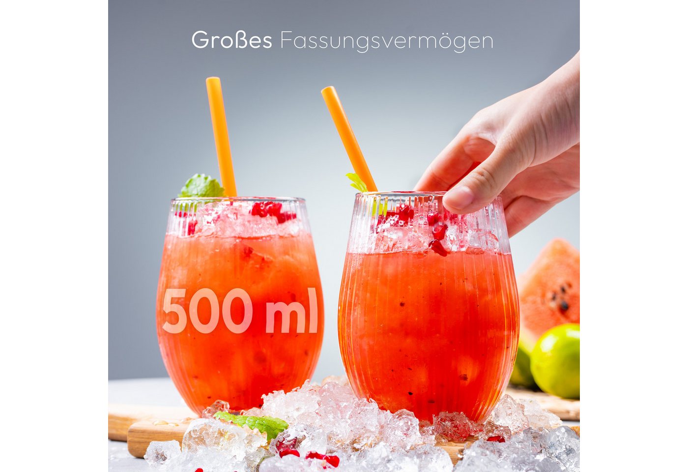 KONZEPT Gläser-Set Geriffelte Glas 500 ml, Trinkgläser, Wassergläser spülmaschinenfest, 4-tlg., Gläser mit ihrer abgerundeten Form – Bild 2 von 5