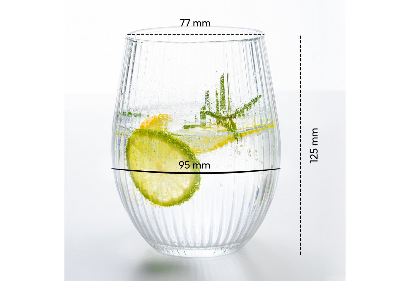 KONZEPT Gläser-Set Geriffelte Glas 500 ml, Trinkgläser, Wassergläser spülmaschinenfest, 4-tlg., Gläser mit ihrer abgerundeten Form – Bild 3 von 5