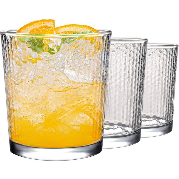 KONZEPT Gläser-Set Transparente Trinkgläser Set 365 ml 6 Stk. Stapelbar, 6-tlg., 6-teilig, Strukturierte Gläser Ideal für Wasser, Saft, Milch