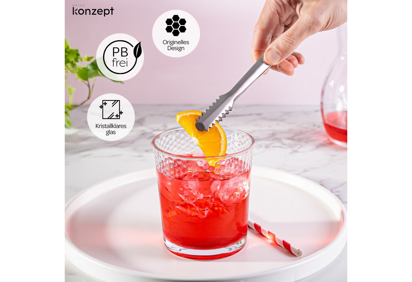 KONZEPT Gläser-Set Transparente Trinkgläser Set 365 ml 6 Stk. Stapelbar, 6-tlg., 6-teilig, Strukturierte Gläser Ideal für Wasser, Saft, Milch – Bild 5 von 5