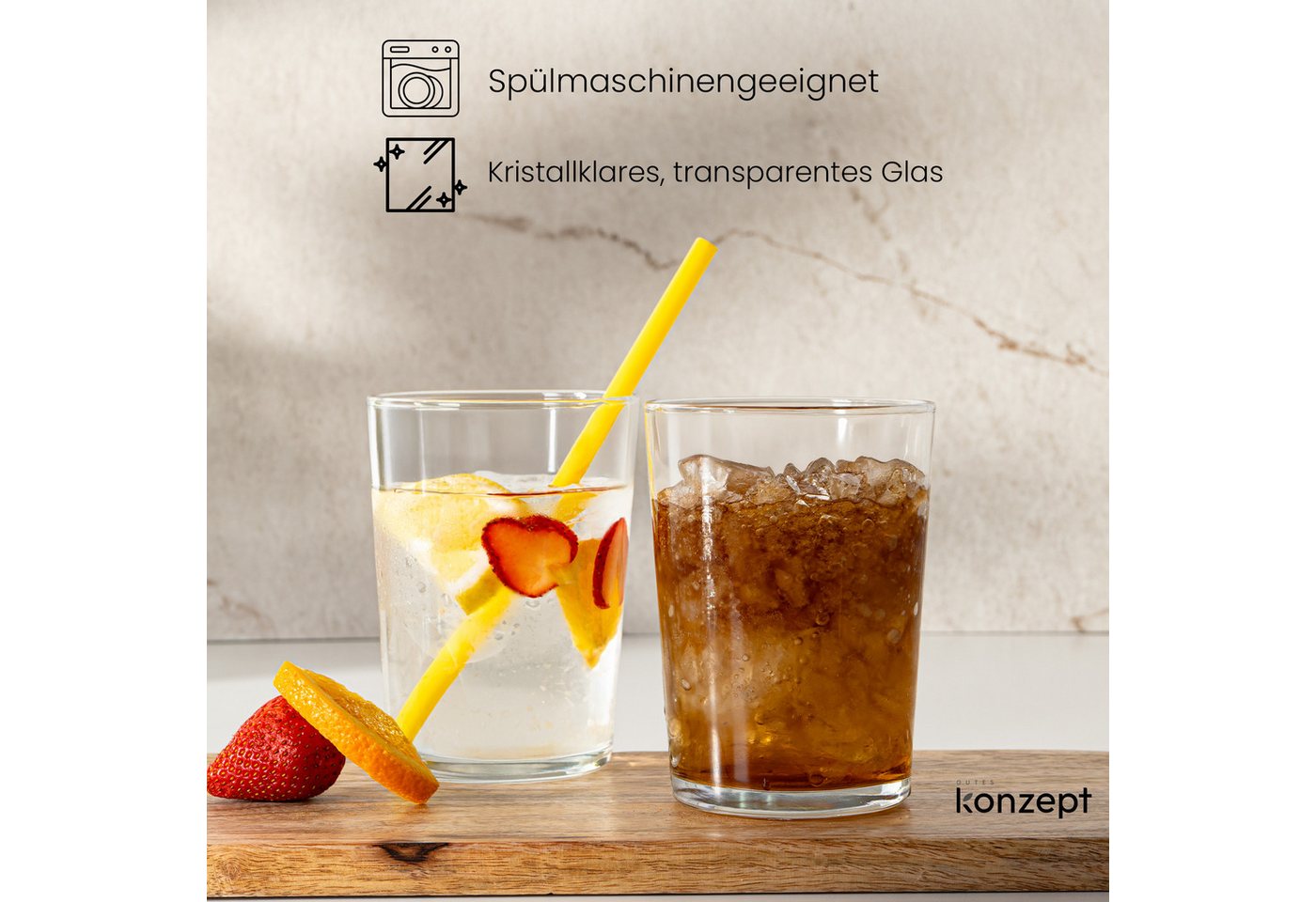 KONZEPT Gläser-Set Trinkgläser Set, groß-500 ml, Kristallklare, 6-tlg., ideal für Wasser, Saft & Eisgetränke – Bild 3 von 5