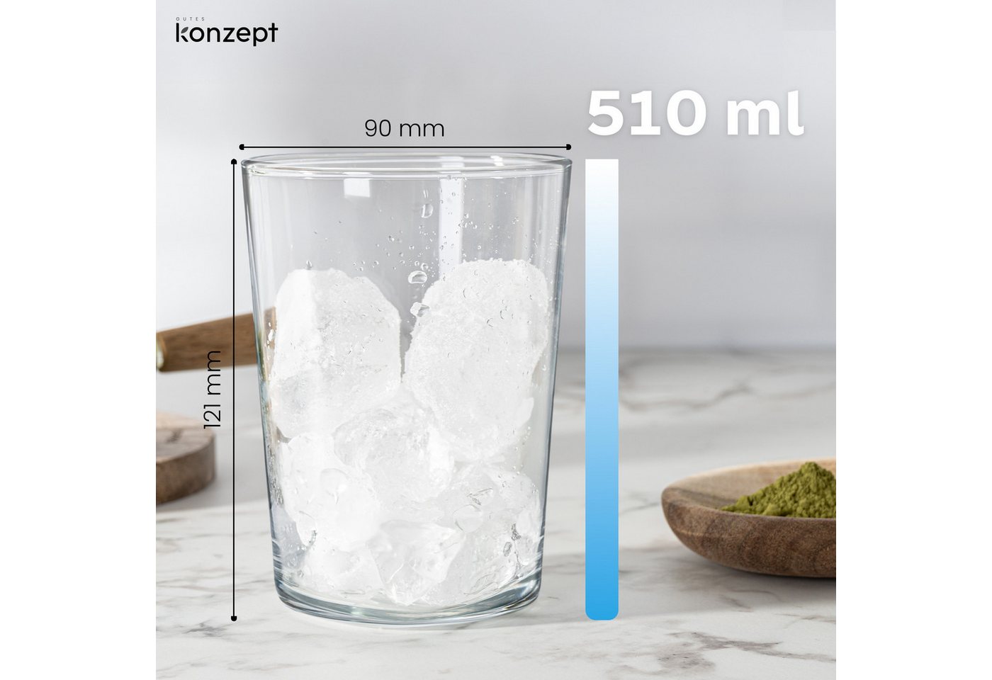 KONZEPT Gläser-Set Trinkgläser Set, groß-500 ml, Kristallklare, 12-tlg., ideal für Wasser, Saft & Eisgetränke – Bild 2 von 5