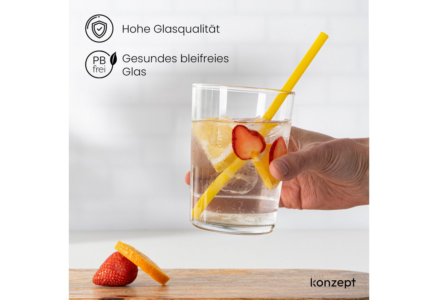 KONZEPT Gläser-Set Trinkgläser Set, groß-500 ml, Kristallklare, 12-tlg., ideal für Wasser, Saft & Eisgetränke – Bild 5 von 5