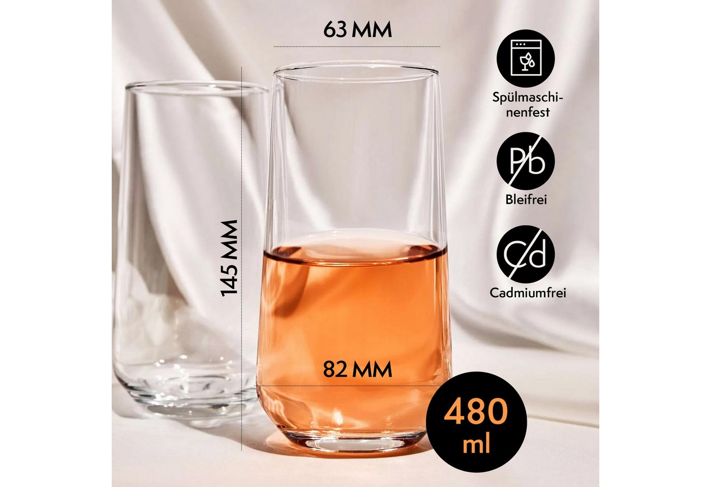 KONZEPT Gläser-Set Trinkgläser-Set, 480 ml, Longdrinkgläser, Cocktailgläser 6/12 teilig, 6-tlg., Ideal für Cocktail, Saft und als Wassergläser – Bild 3 von 5