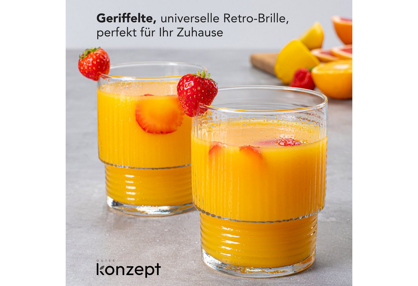 KONZEPT Gläser-Set Trinkgläser Set 320 ml Geriffelte, 6-tlg., 6 Stück, ideal für Cocktails Wasser, Softdrinks – Bild 3 von 5